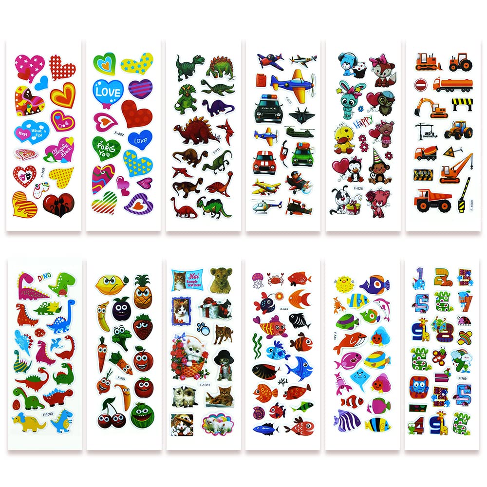 3D Puffy Stickers for Kids - 24 Pack Cute Aesthetic Water Bottle Stickers, Bulk Decals for Boys & Girls Birthday Gifts, Skateboard & Laptop Decor - Perfect for School Supplies, DIY Crafts & Teen Room Decor (Multicolor)