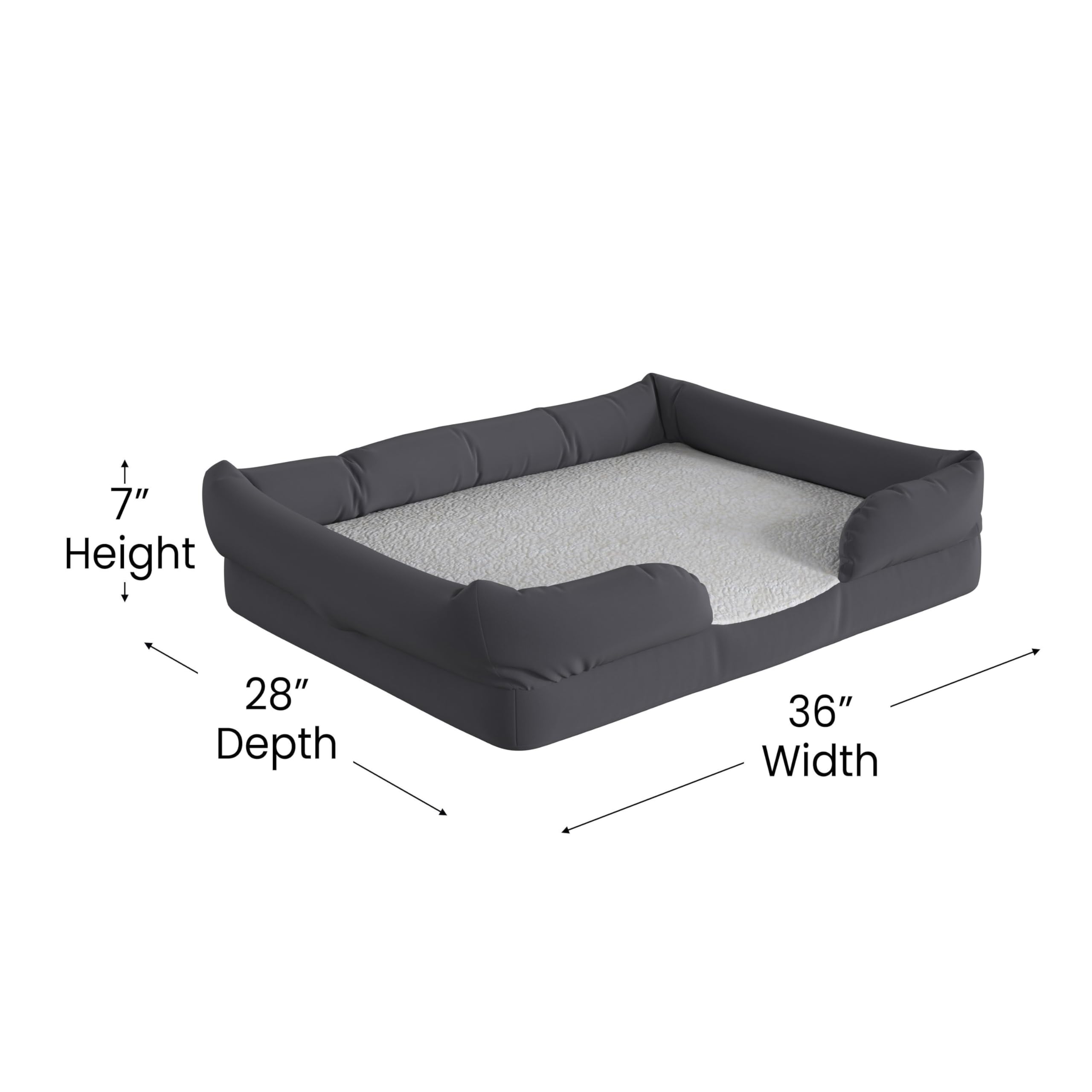 Orthopedic Memory Foam Dog Bed for Medium Breeds - Washable Gray Polyester Cover, Non-Slip Bottom - 36