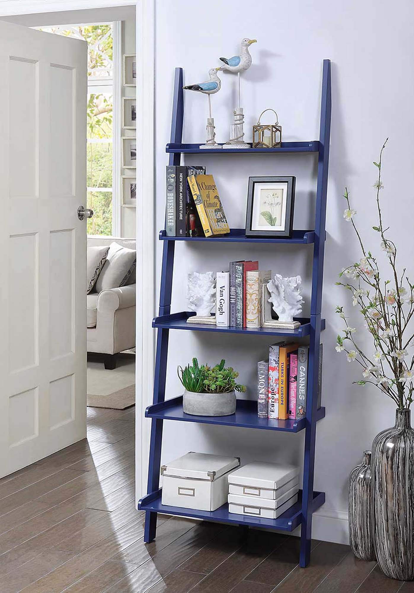Convenience Concepts American Heritage Bookshelf Ladder in Cobalt Blue - Stylish Home Library Ladder for Bookshelves & Storage Organization