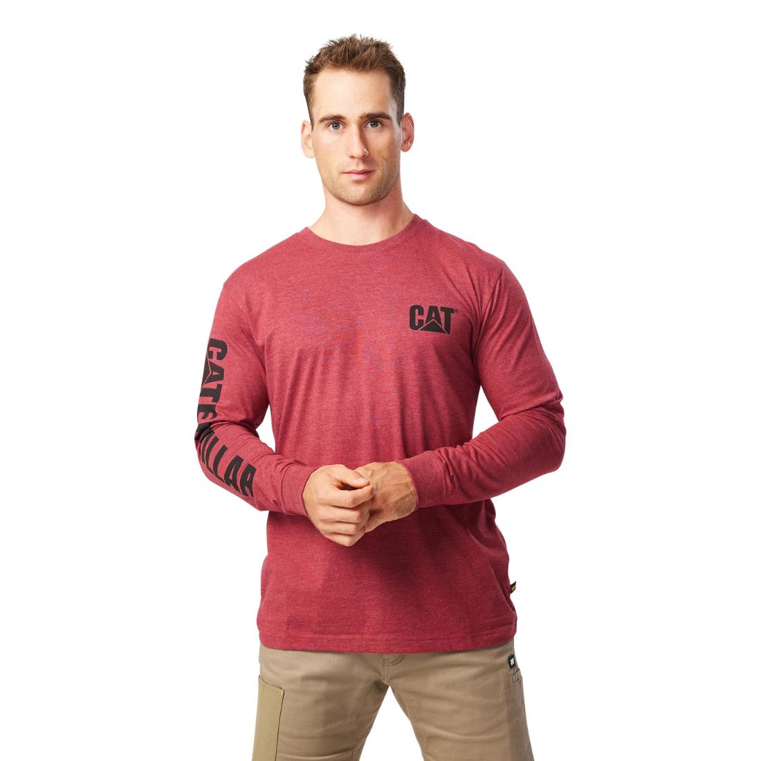 CAT Trademark Banner Long Sleeve Work Shirt 1510034 - Brick Heather | Durable Workwear for Construction & Outdoor Jobs | Perfect for Mechanics, Engineers & Heavy Duty Work