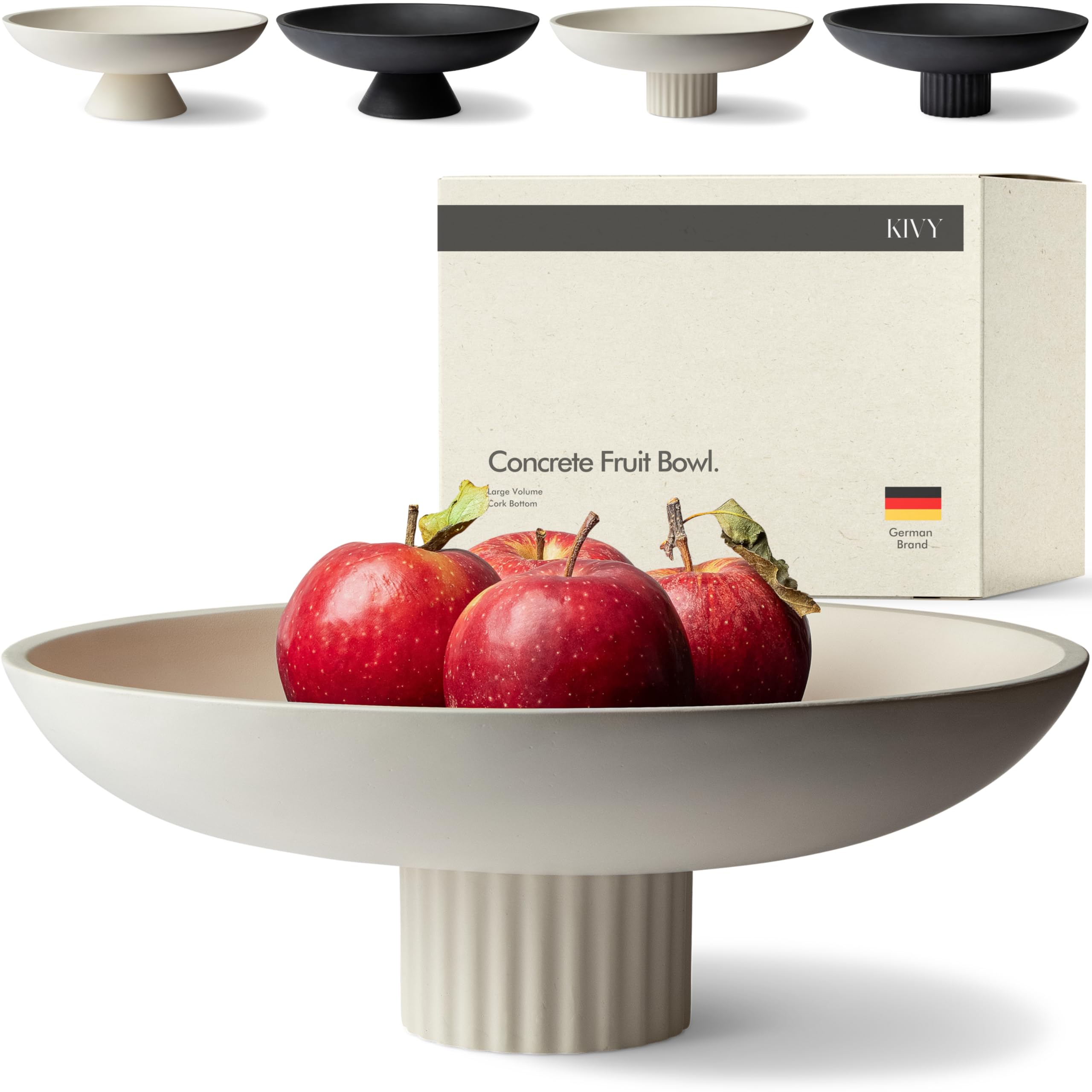 KIVY Large White Concrete Fruit Bowl – Modern Pedestal Decorative Bowl for Kitchen Counter, Entryway Table & Home Decor | Perfect for Displaying Fruits, Keys & Decorative Items