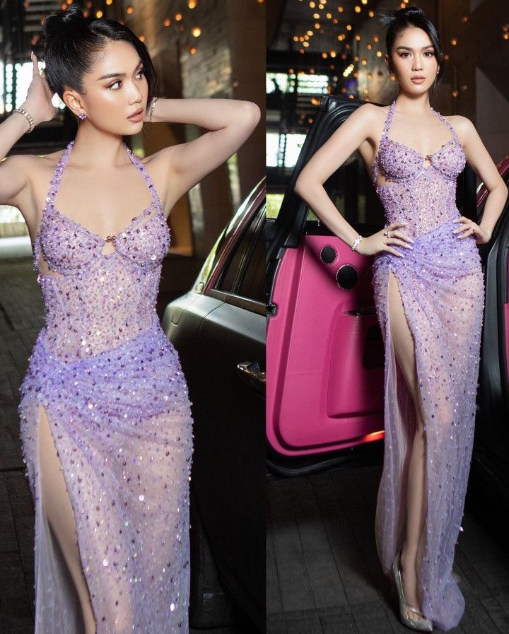 Lavender Sequin Evening Dress for Women - Sexy Formal Party Gown with High Slit | Elegant Prom, Cocktail, Wedding Guest Dress J6516