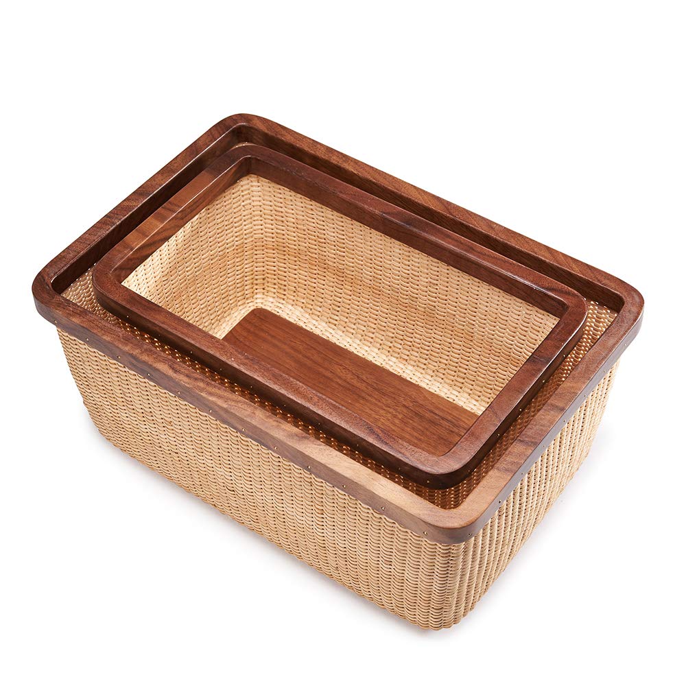 Handwoven Rattan Storage Baskets - Square Woven Baskets for Home Organization, Jewelry Storage & Fruit Display | Modern Living Room Decor, Tabletop Storage Solution