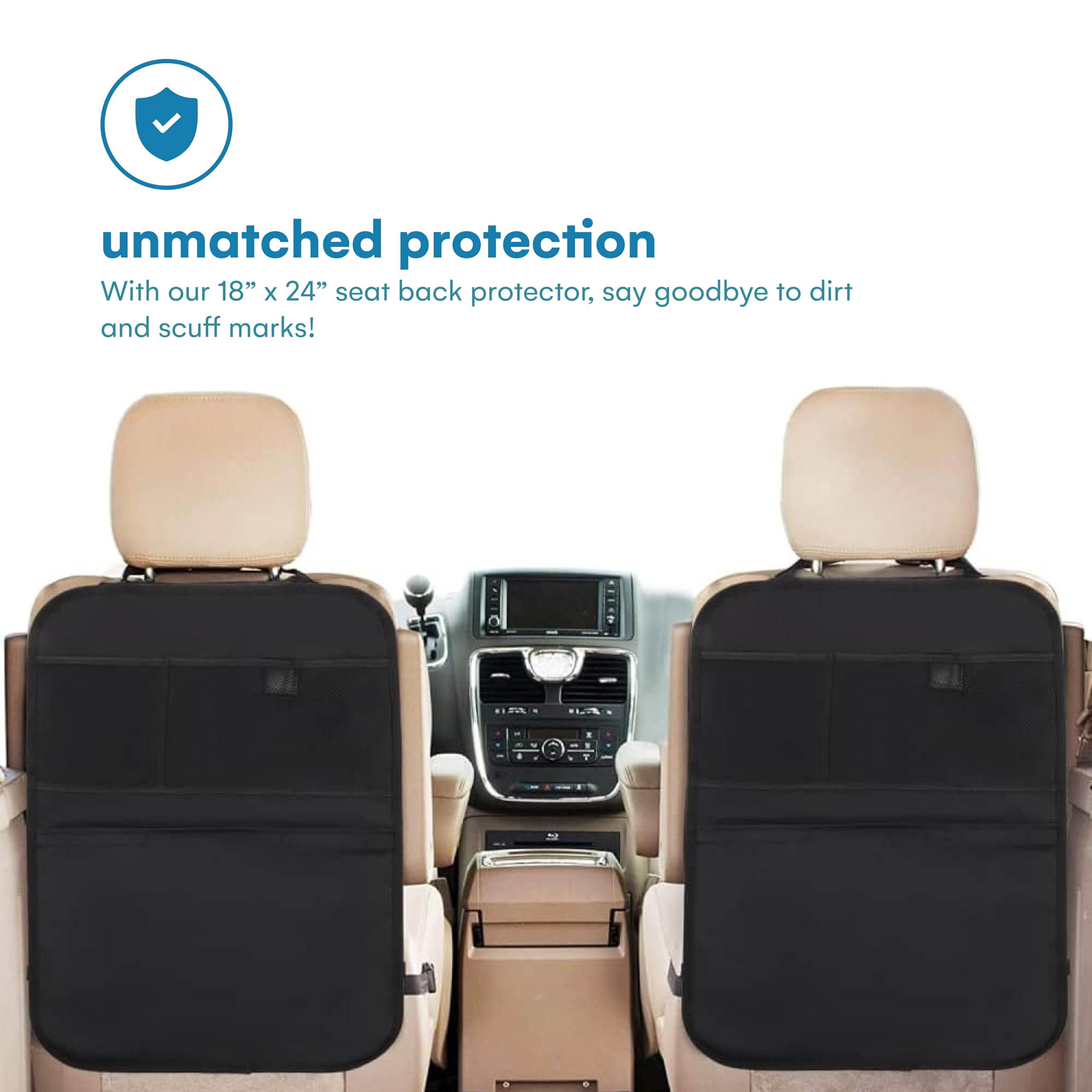 Enovoe Extra Large Back Seat Cover for Kids - 2 Pack Waterproof Car Seat Protector with Multi-Pocket Storage Organizer | Protects Upholstery from Dirt, Mud & Scratches | Perfect for Road Trips, School Runs & Pet Transport