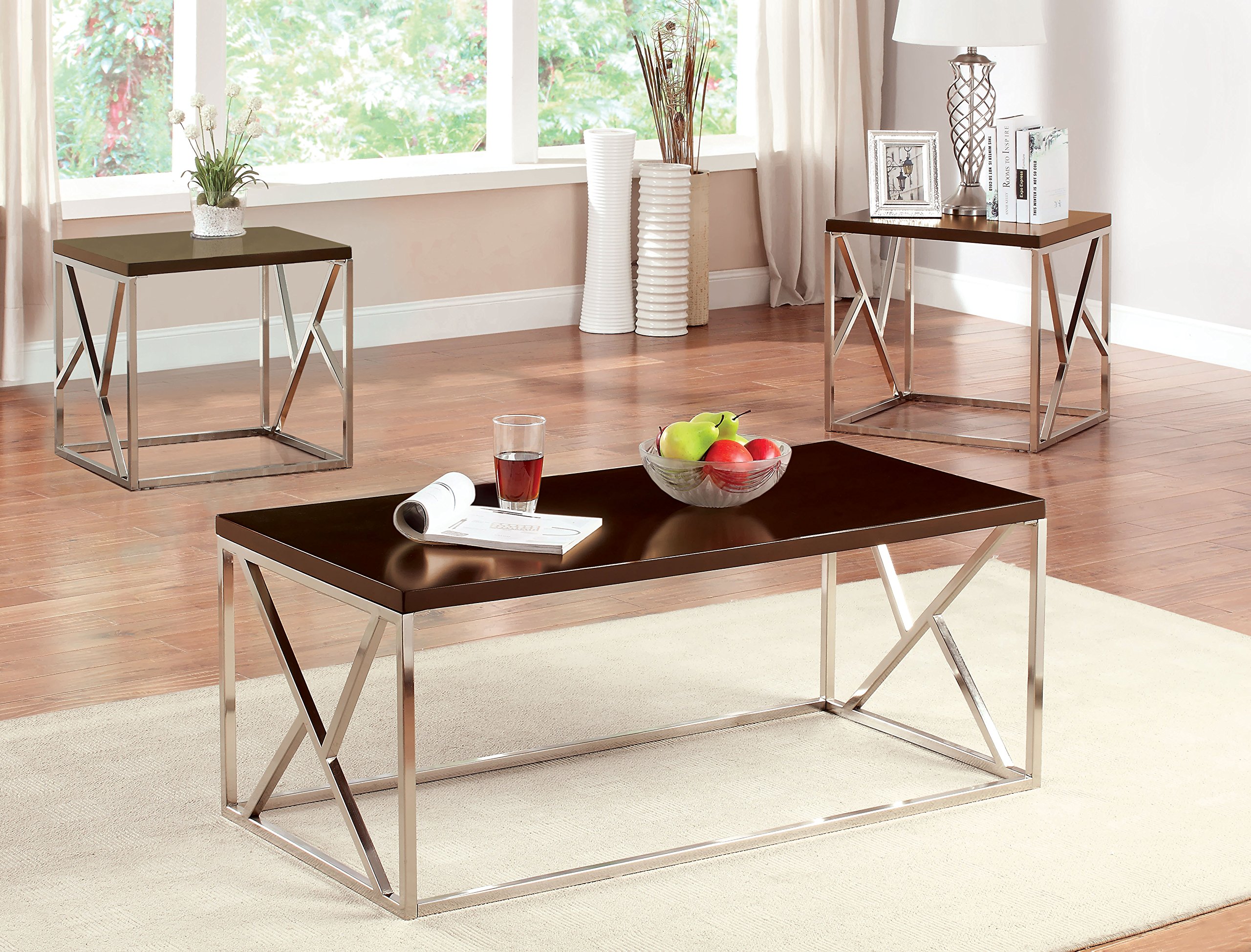 Furniture of America Crossed Belin 3-Piece Dining Table Set in Espresso Finish - Perfect for Small Spaces, Kitchen Nooks & Cozy Breakfast Areas