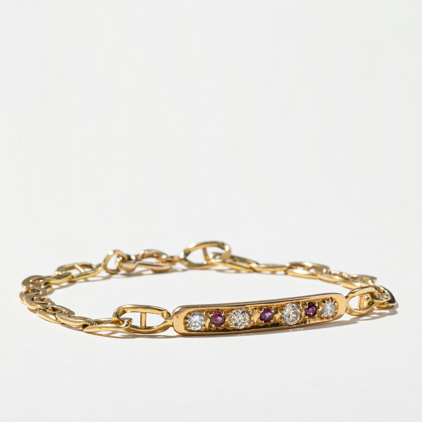 Diamond & Ruby Bar Anchor Chain Bracelet - 0.66ctw Diamonds & 0.26ctw Rubies - 7.5 Inch Adjustable Luxury Jewelry for Women - Perfect for Weddings, Anniversaries & Special Occasions