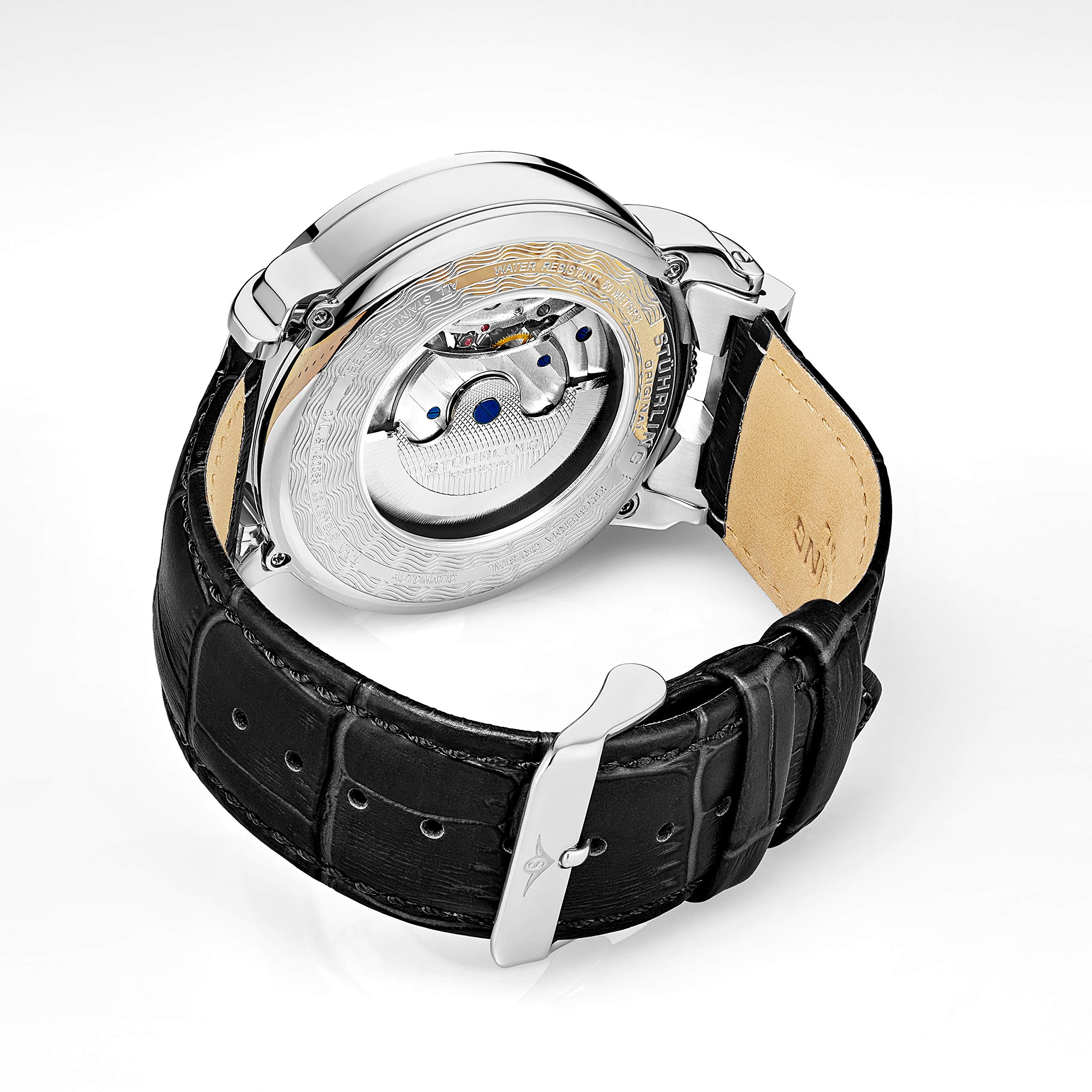 Stuhrling Original Men's Automatic Skeleton Watch - Luxury Leather Dress Watch with Stainless Steel Case - Self-Winding Mechanical Analog Watch for Men - Perfect for Business, Formal Events & Gifts