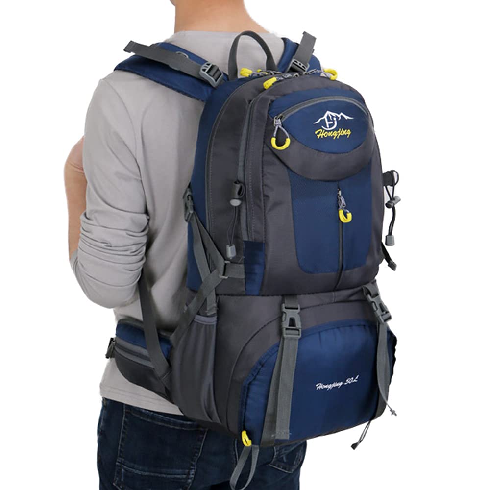 Rojeam 40L/50L/60L Lightweight Hiking Backpack - Waterproof Travel Daypack for Outdoor Activities, Trekking, Camping & Cycling - Durable Navy Blue Sport Backpack (50L) - Perfect for Weekend Trips, Mountain Climbing & Daily Commute