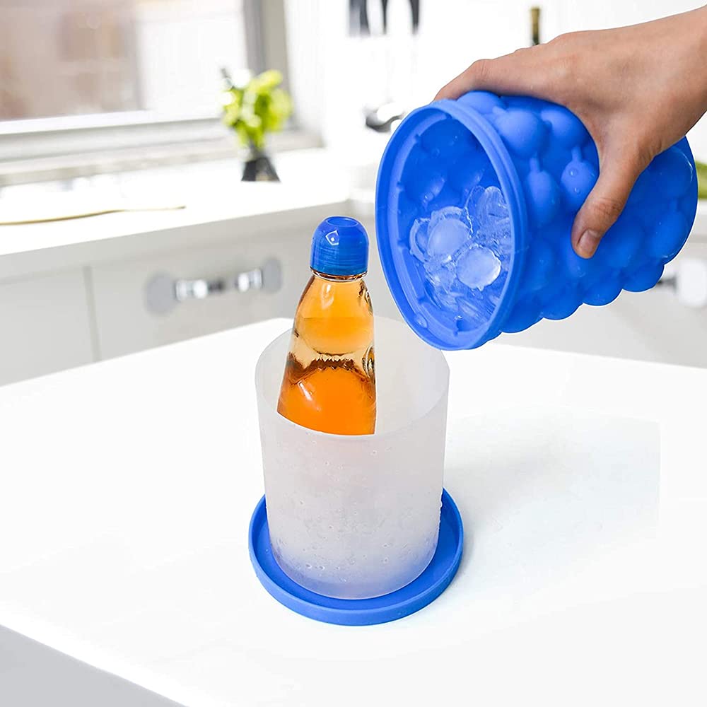 Portable Silicone Ice Bucket with Lid - Quick Cooling Ice Cube Maker & Storage Container for Drinks, Parties, Camping, and Outdoor Events