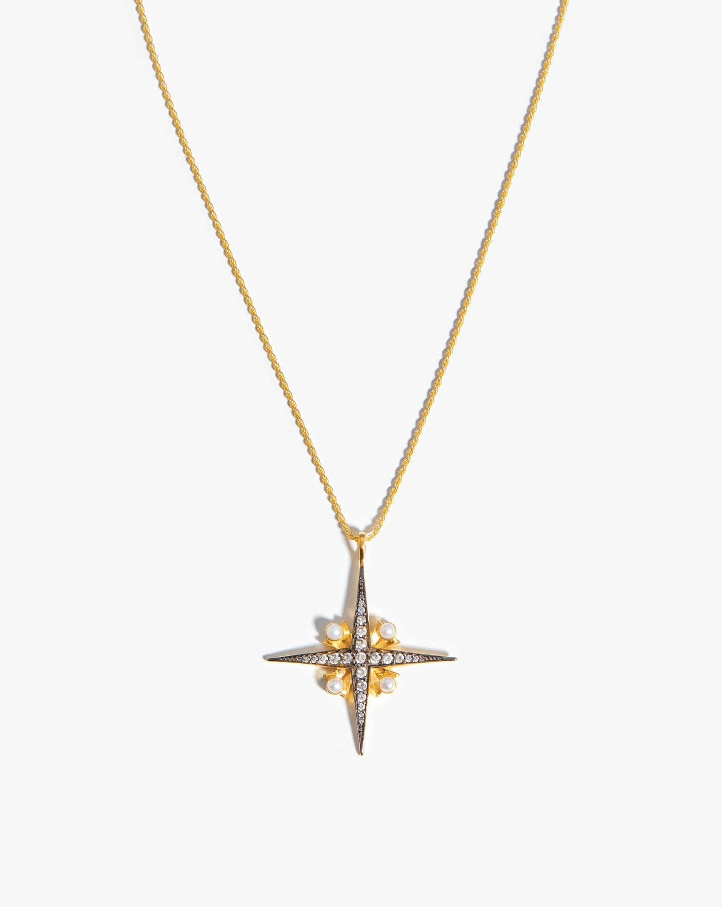 Harris Reed Large Pearl North Star Necklace - Elegant Statement Jewelry for Women, Perfect for Evening Parties, Weddings & Special Occasions