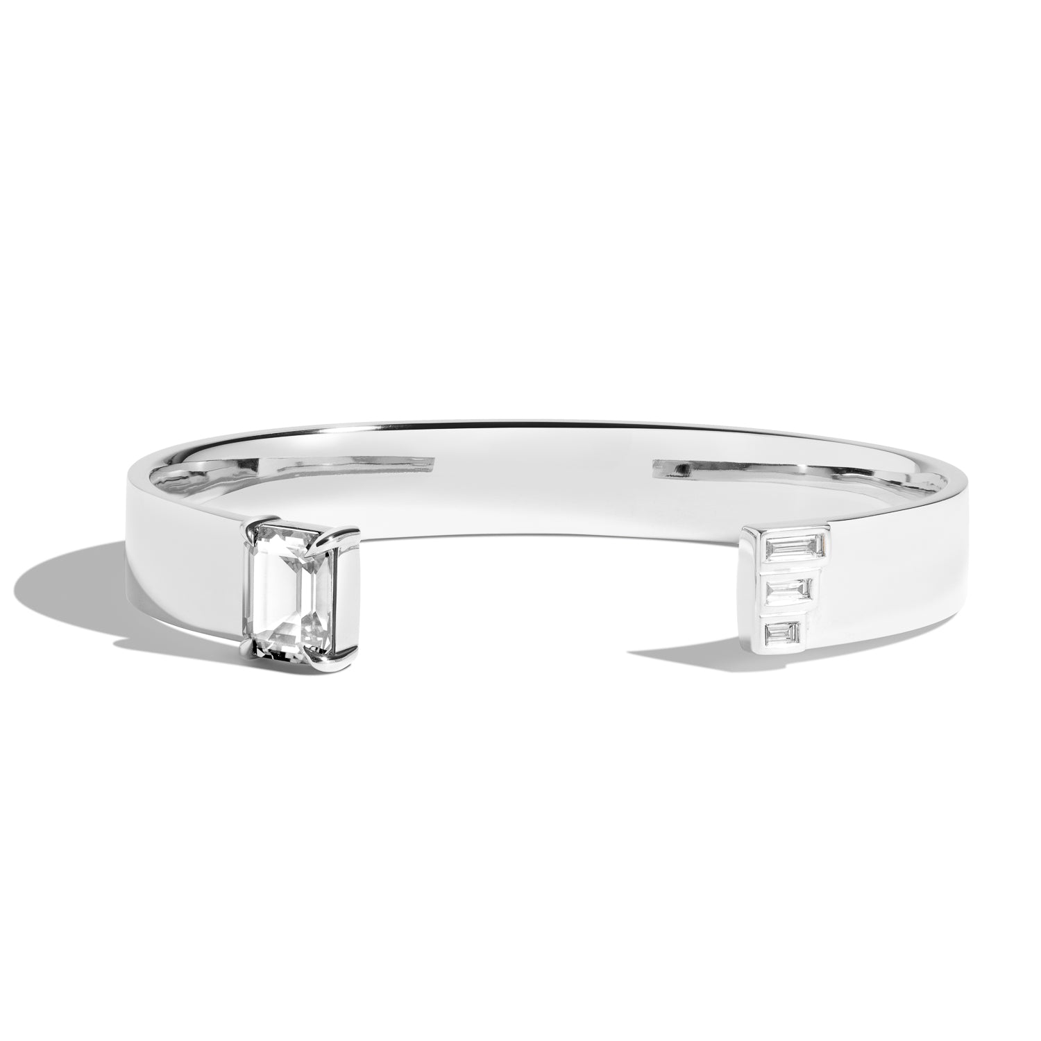 Emerald Cut Diamond Cuff Bracelet with Baguette Accents - Elegant Jewelry for Weddings, Parties & Special Occasions