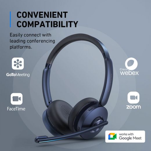 Anker PowerConf H700 Wireless Bluetooth Headset with Noise Cancelling Mic - Premium Office Headphones for Zoom Meetings, Remote Work & Online Classes