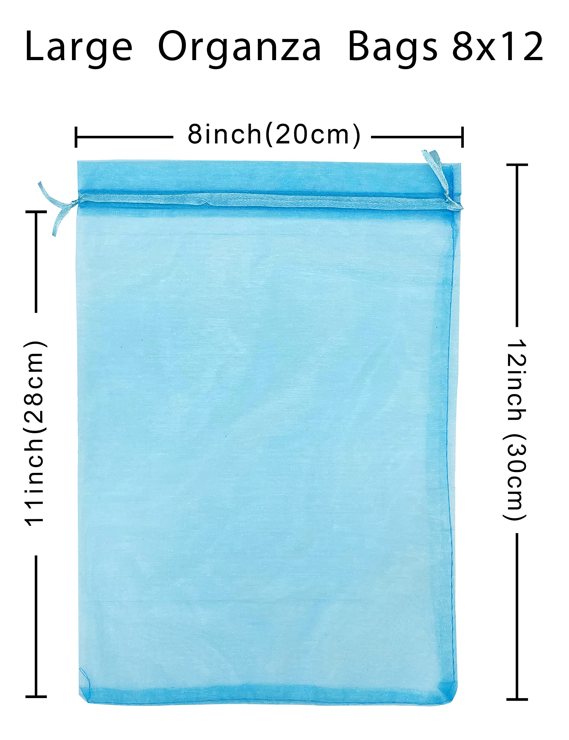 50pcs Large 8x12 Inch Turquoise Organza Drawstring Gift Bags - Perfect for Christmas, Wedding Favors, Party Decorations & Goodie Pouch Gifts - Elegant Mesh Favor Bags for Jewelry, Candies, Soaps & Wedding Confetti