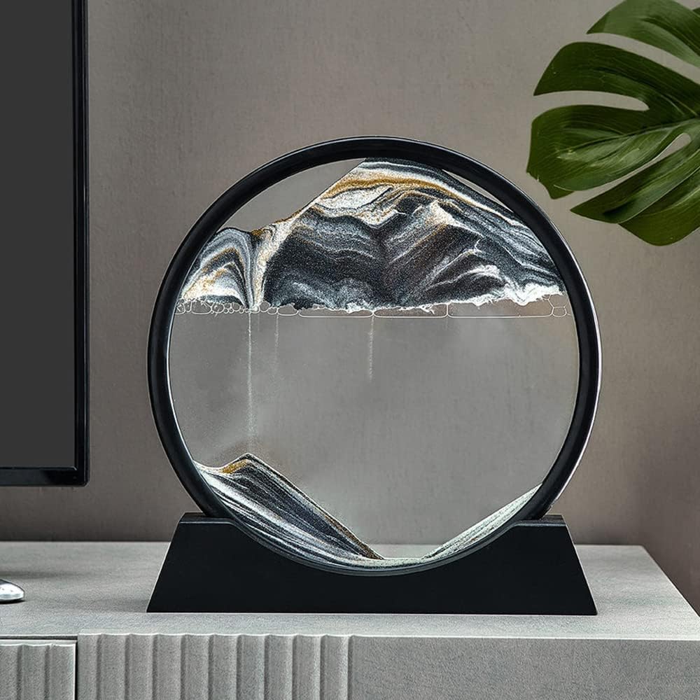 3D Moving Sand Art Picture - Deep Sea Sandscape Liquid Motion Decor | Round Glass Sand Painting for Relaxation | Large Desktop Decoration & Toy for Adults & Kids | Perfect for Home Office, Meditation & Stress Relief Gifts