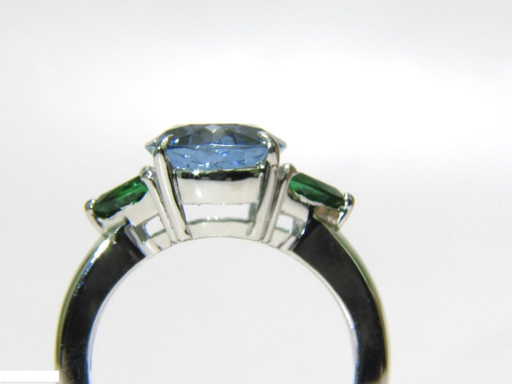 3.98CT Natural Aquamarine Tsavorite Ring in 14K Gold - Elegant Modern Jewelry for Women, Perfect for Weddings, Anniversaries & Special Occasions