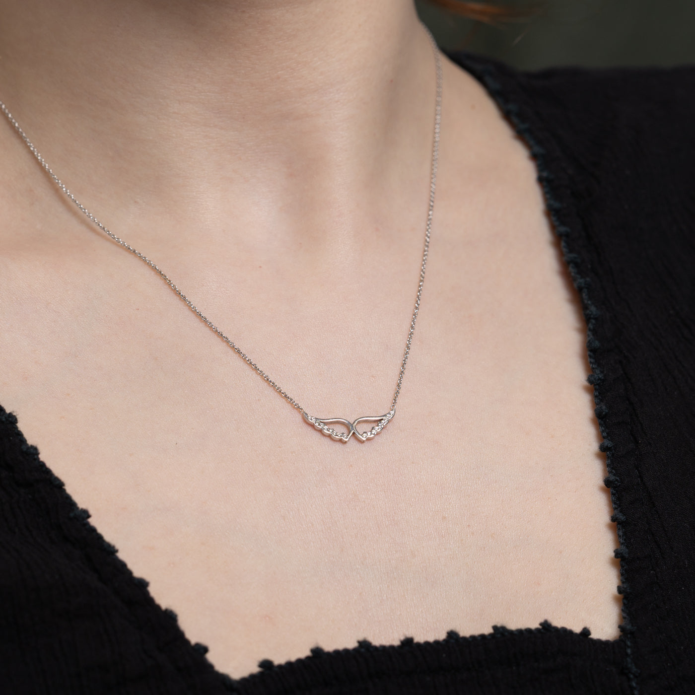 Diamond Angel Wings Necklace - 0.09ctw 18K Gold Pendant for Women | Elegant Jewelry Gift for Birthday, Anniversary & Valentine's Day