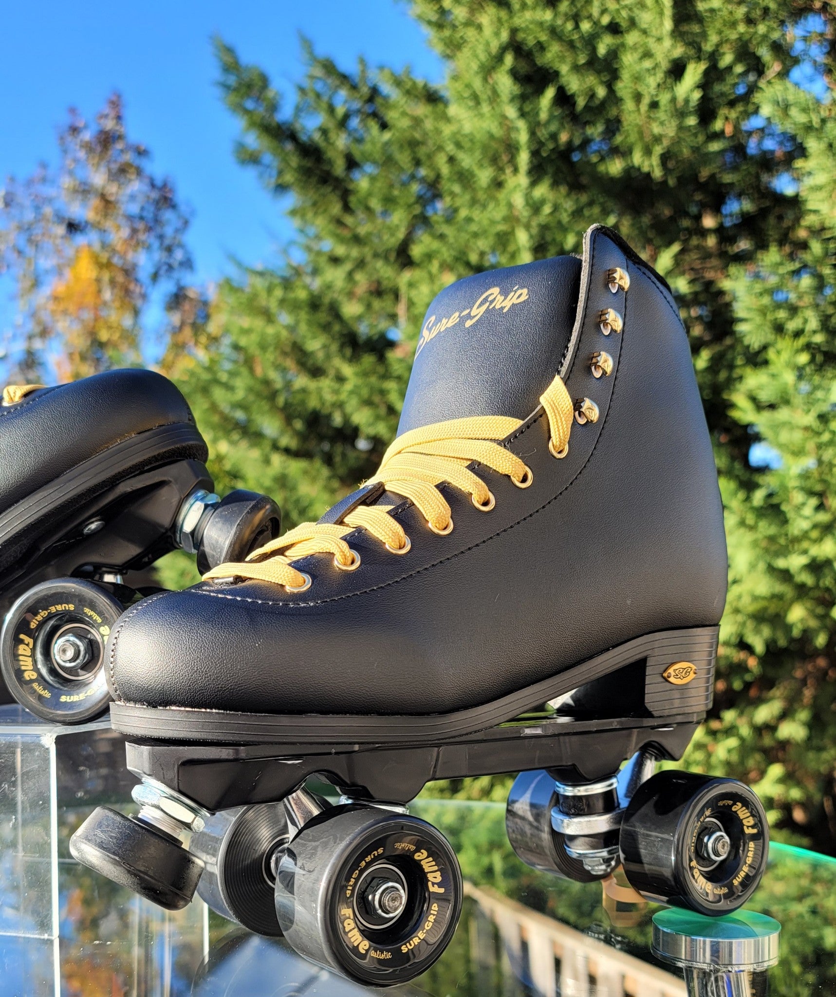 Sure Grip Fame Roller Skates - Black & Gold Limited Edition for Women | Outdoor & Indoor Skating, Rink, Fitness & Derby