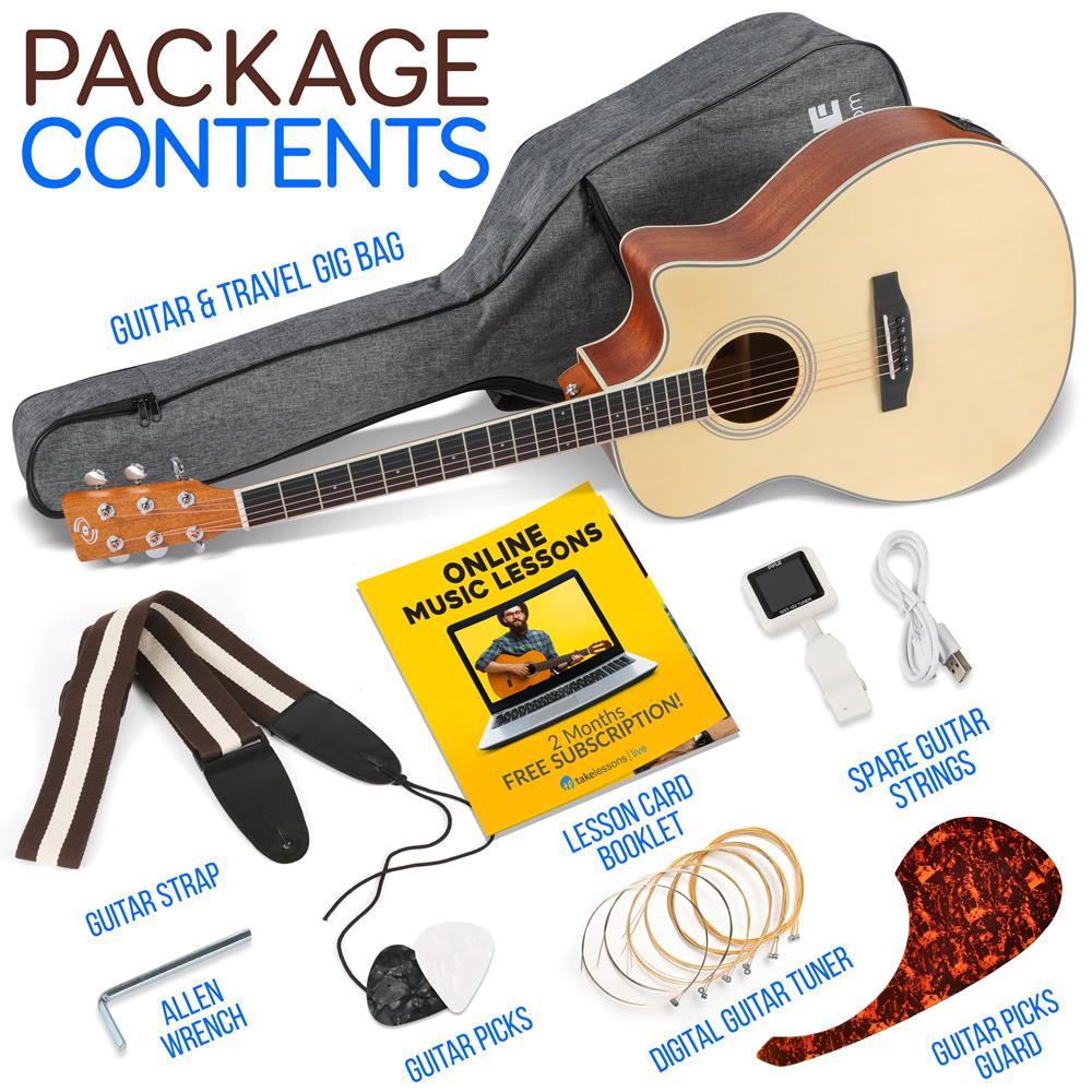 Electric Acoustic Guitar Kit with Built-in Tuner & Case - Perfect for Beginners, Camping & Live Performances