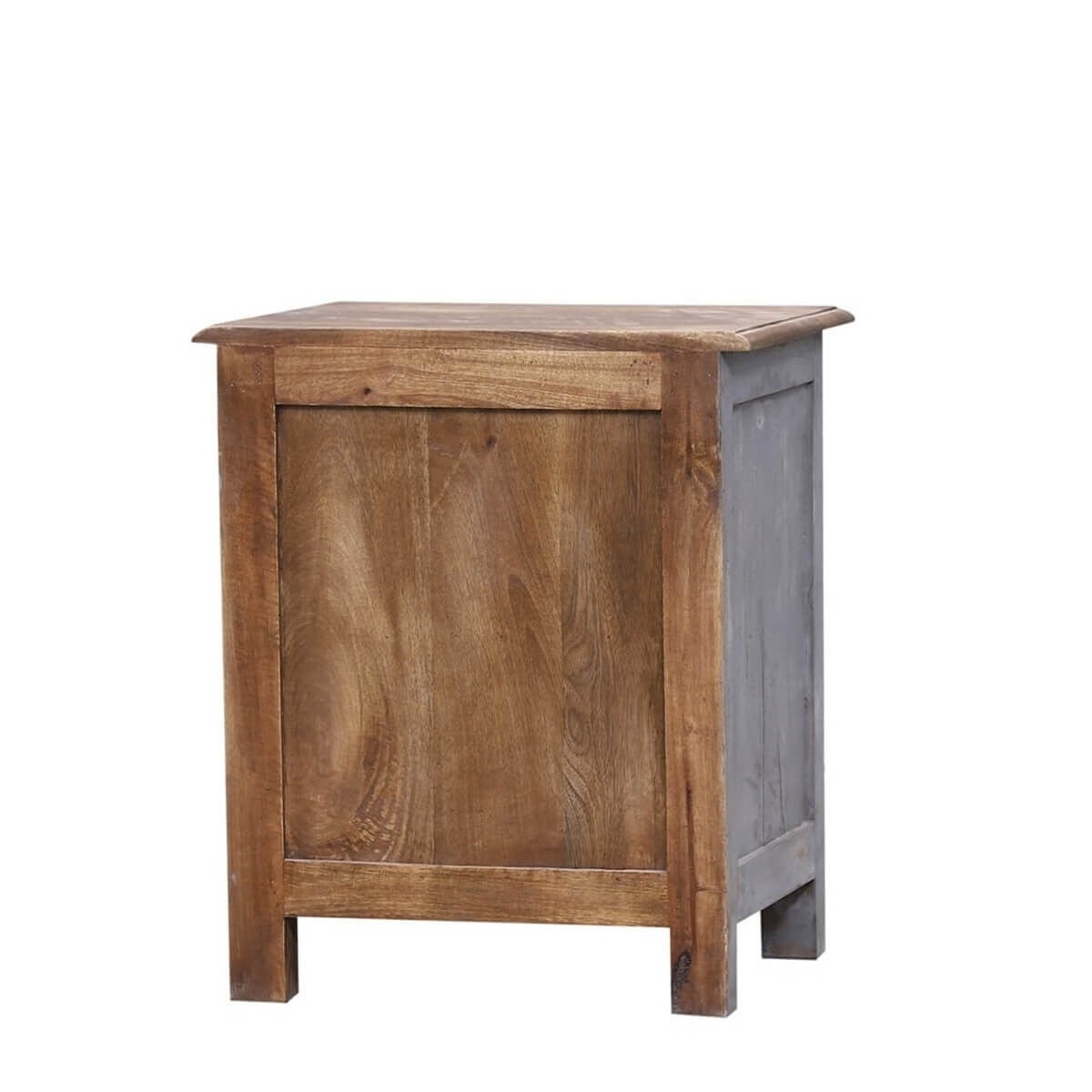 Hand Carved Reclaimed Wood Side Table with Lamp - Rustic Indian Decor for Living Room, Bedroom, or Office