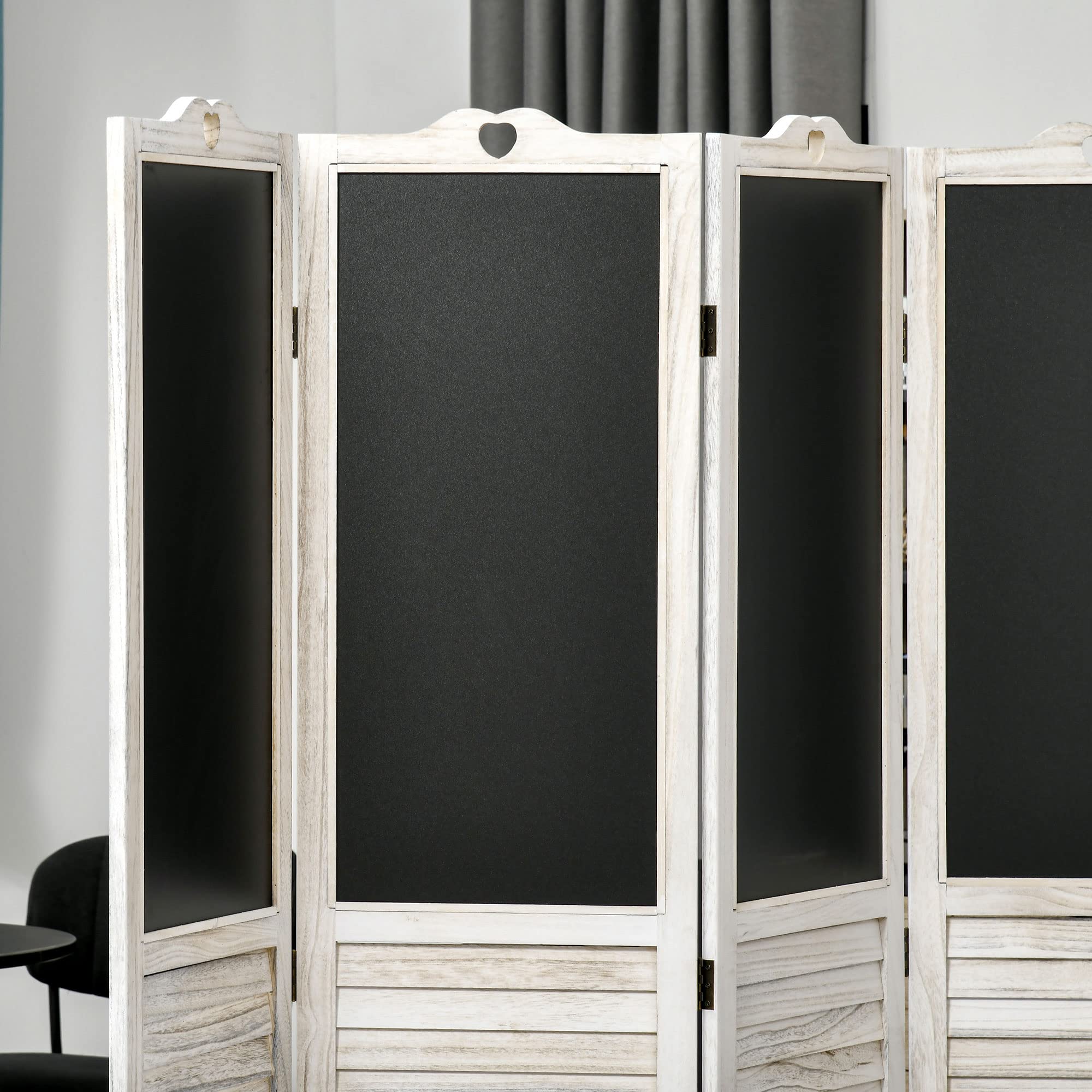 HOMCOM 4-Panel Folding Room Divider with Blackboard - 5.5 Ft Tall Freestanding Privacy Screen for Bedroom, Office, or Classroom - White | Perfect for Home Organization, Office Partitions & Kids' Learning Spaces