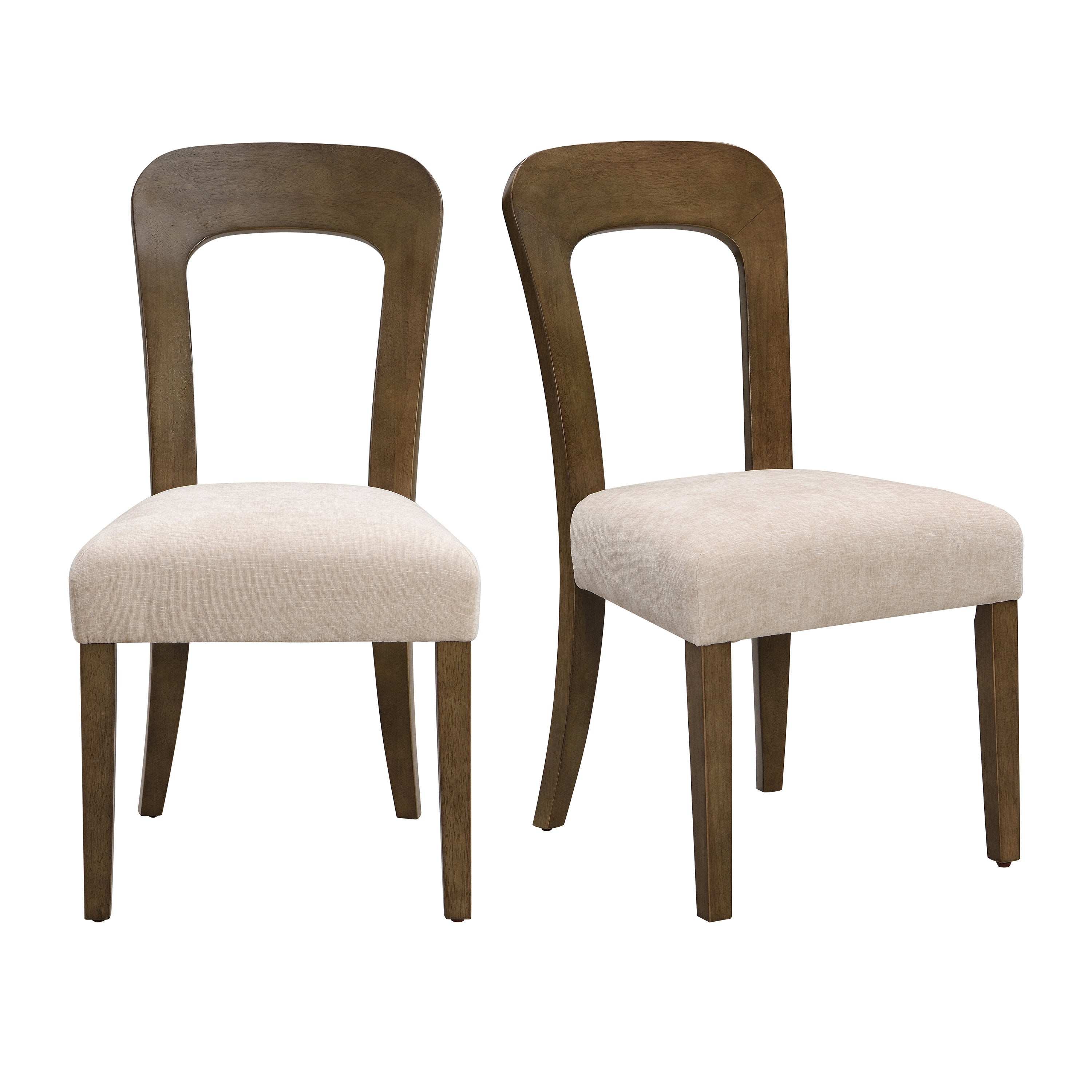 Set of 2 Upholstered Dining Chairs with Beige Fabric & Light Brown Rubber Wood Legs - 330 LBS Capacity - Perfect for Kitchen, Dining Room, Breakfast Nook & Small Space Decor