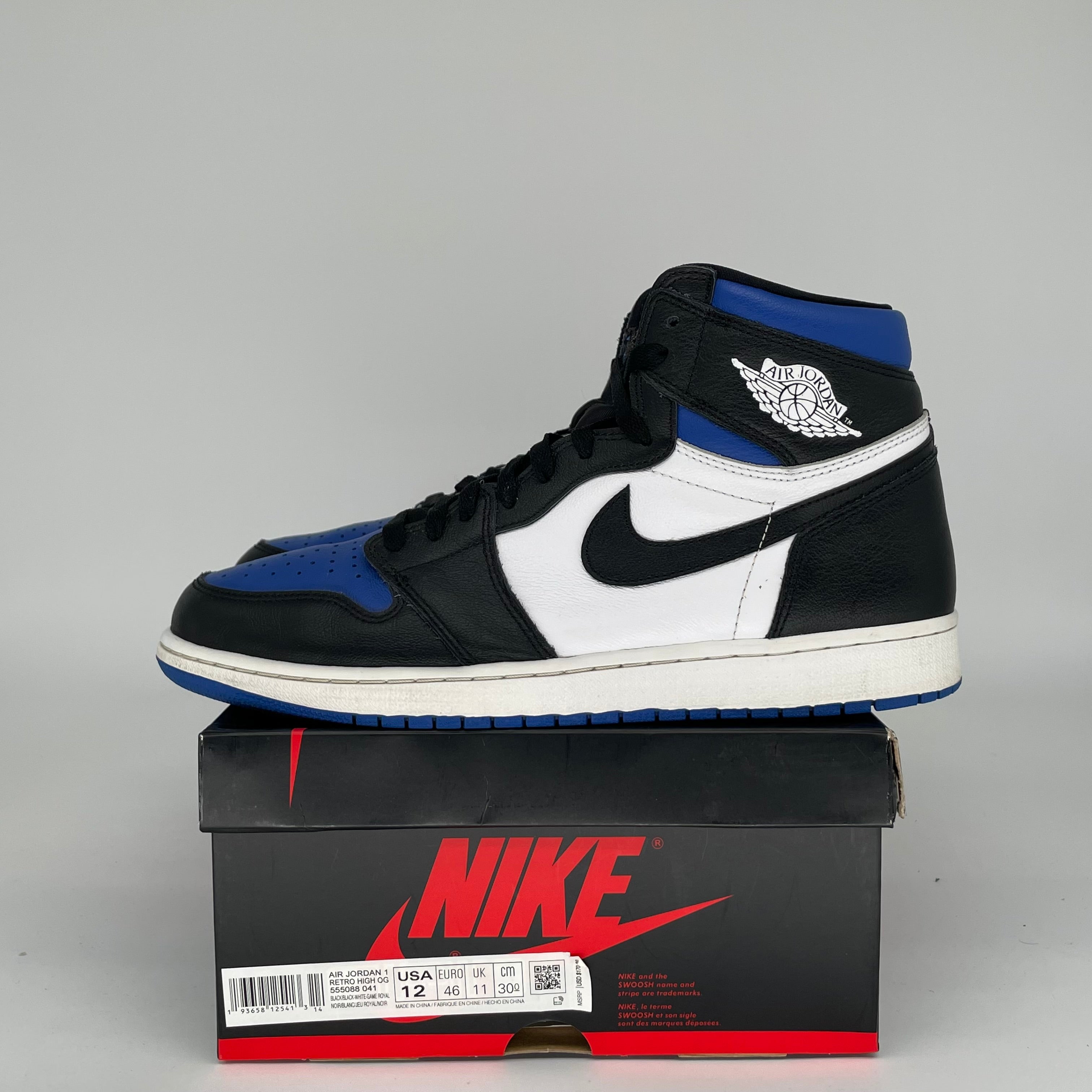 AIR JORDAN 1 ROYAL TOE Men's Basketball Shoes Size 12 - 555088-041 Blue Black White | High-Top Sneakers for Streetwear, Sports & Casual Wear