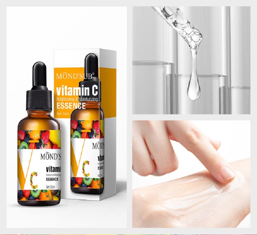 Vitamin C Serum for Face with Ethyl Ascorbic Acid & Hyaluronic Acid - Brightening Treatment for Hyperpigmentation & Dark Spots - 30ml with Free Bio-Cellulose Under Eye Masks (Pack of 5) - Perfect for Daily Skincare Routine & Nighttime Skin Repair