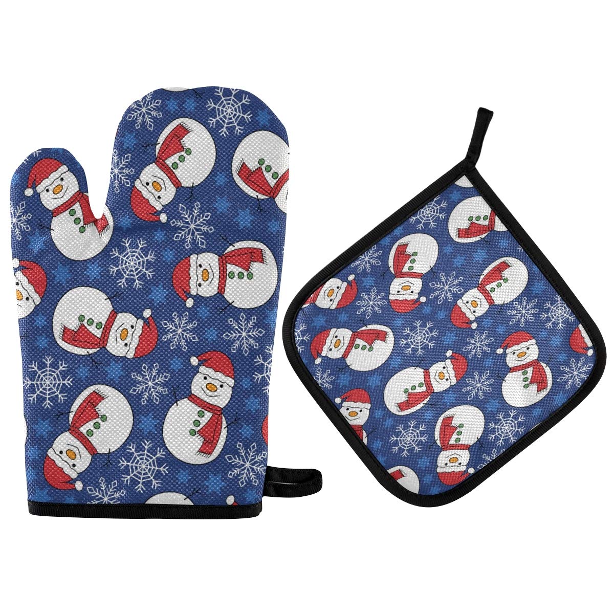 Christmas Snowman Oven Mitts & Pot Holder Set - Heat Resistant Kitchen Gloves with Non-Slip Grip for Baking, Grilling, BBQ & Microwave Cooking - Perfect Holiday Gift for Home Chefs & Bakers
