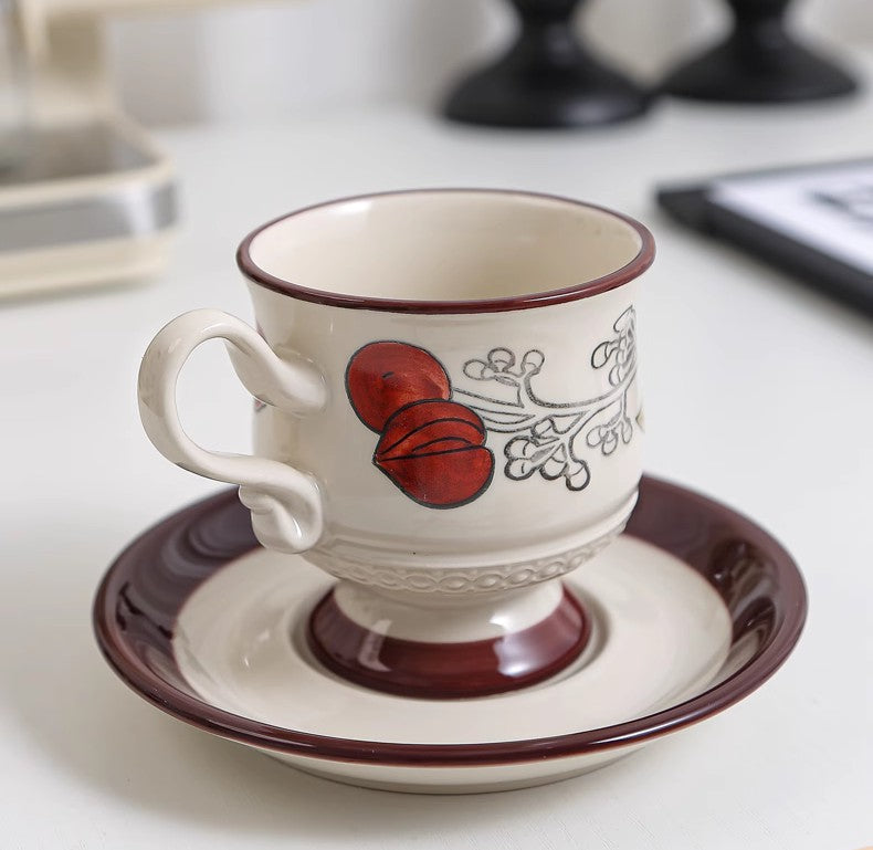 Elegant Ceramic Coffee Cups and Saucer Set - Creative Porcelain Tea Cups for Afternoon Tea - British Style Tea Cup Set for Home, Office & Gifts