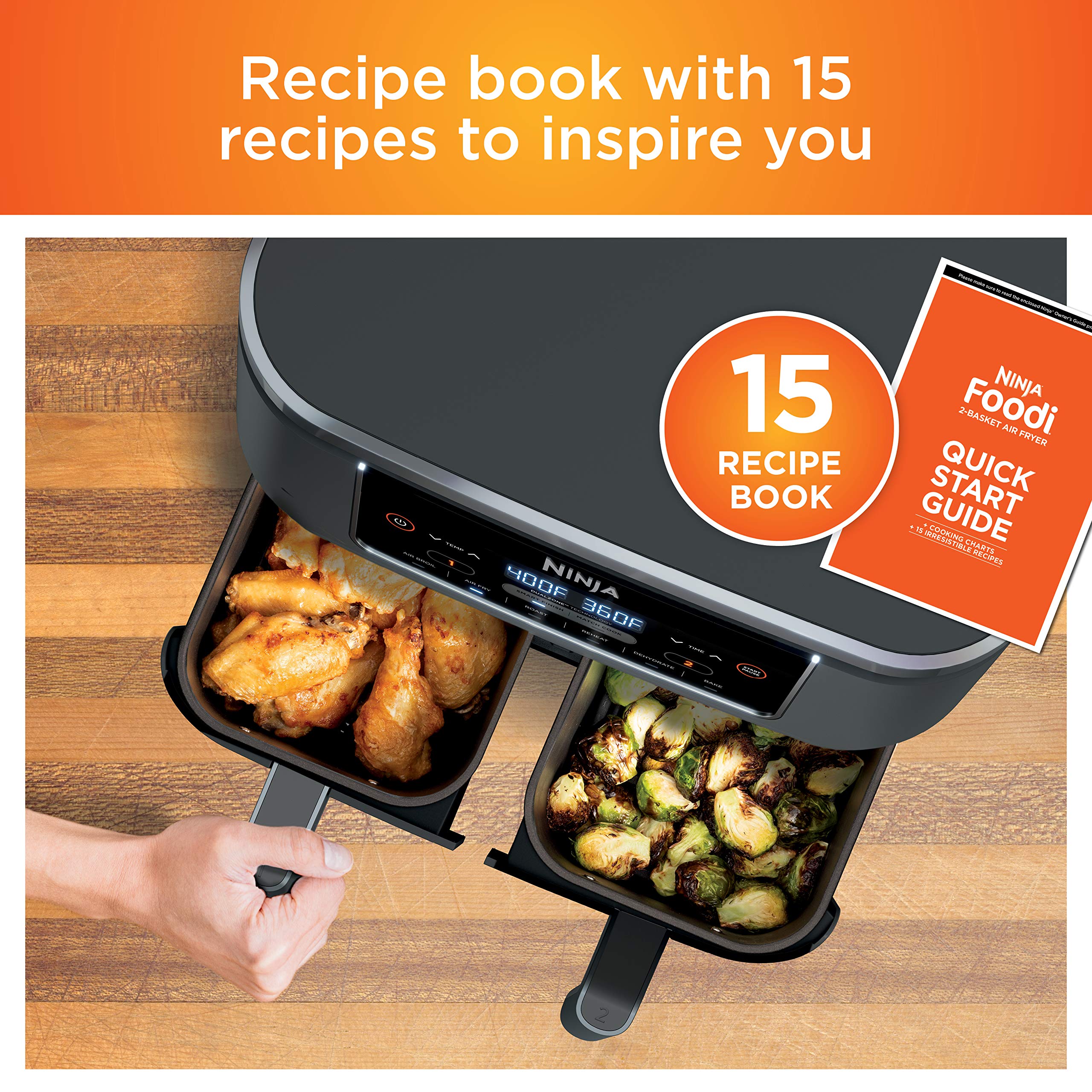 Ninja DZ201 Foodi 8 Quart 6-in-1 DualZone Air Fryer with 2 Independent Baskets - Smart Finish, Match Cook, Roast, Broil & Dehydrate - Perfect for Family Dinners, Meal Prep & Healthy Cooking - Grey