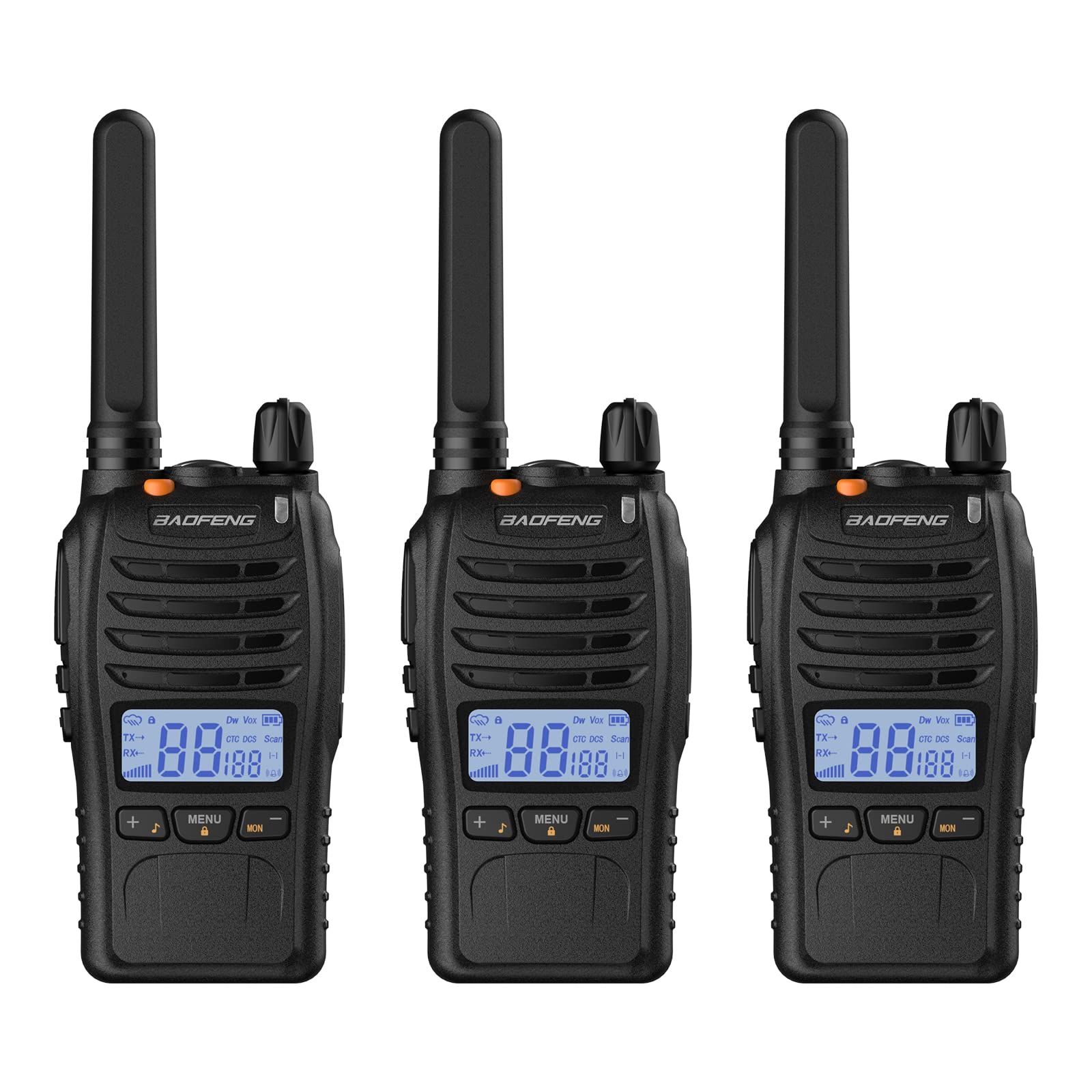 Baofeng BF-88ST Pro Walkie Talkies 3 Pack - Long Range Two Way Radios for Adults & Kids, Upgraded NOAA VOX Dual Watch with Desktop Charger & Earpieces (Black) - Perfect for Camping, Hiking, Outdoor Adventures and Emergency Communication