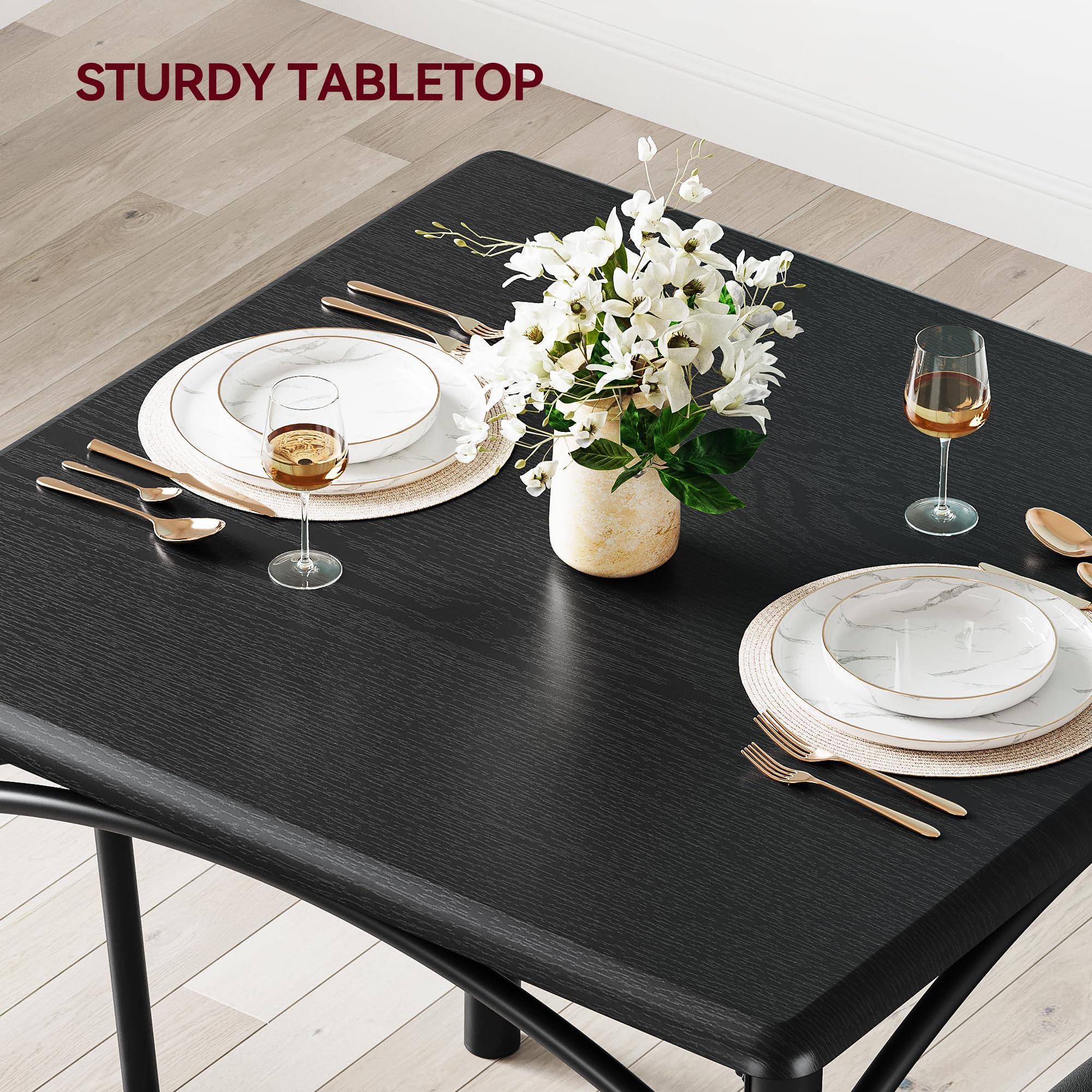 GAOMON 2-Person Dining Table Set with Upholstered Chairs - Small Square Kitchen Table for Apartments & Studios - Rustic Black Finish - Perfect for Breakfast Nooks, Tiny Homes & Compact Dining Spaces