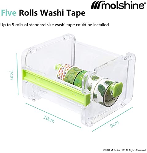 molshine Clear Desktop Washi Tape Dispenser with Built-in Cutter - Organize Masking Tape Rolls for Scrapbooking, Crafting & Office Use (Green)