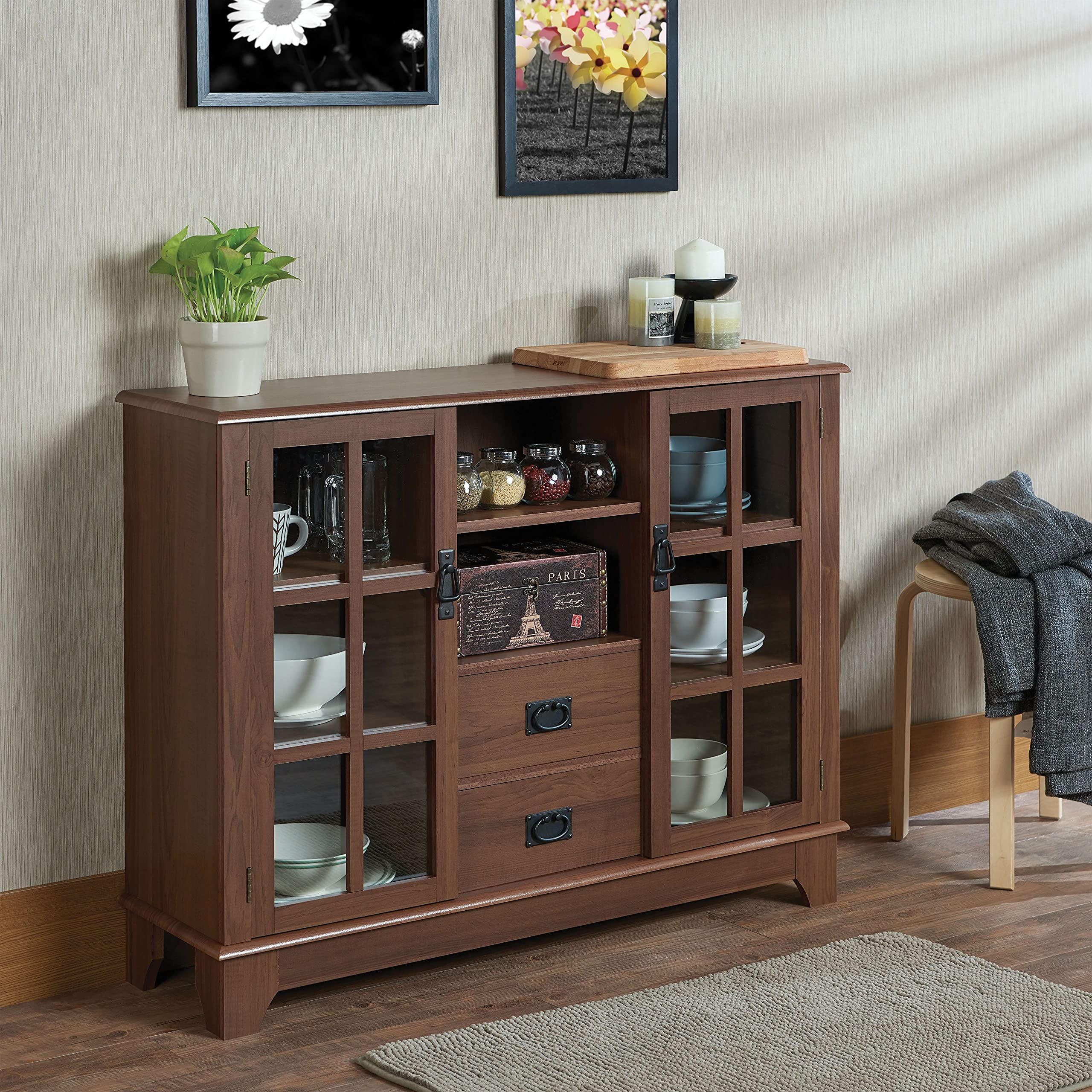 Modern Dubbs Console Table with Storage - 2 Drawers, 2 Cabinets & Adjustable Shelves - Sturdy Espresso Finish Entryway Furniture for Living Room, Hallway or Bedroom Organization