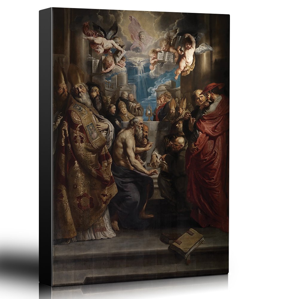 Wall26 - Baroque Style Oil Painting 'The Disputation of The Holy Sacrament' by Peter Paul Rubens - Angels, Church & Priest Canvas Art - 32x48 Inches - Perfect for Home Decor, Office & Gallery Display