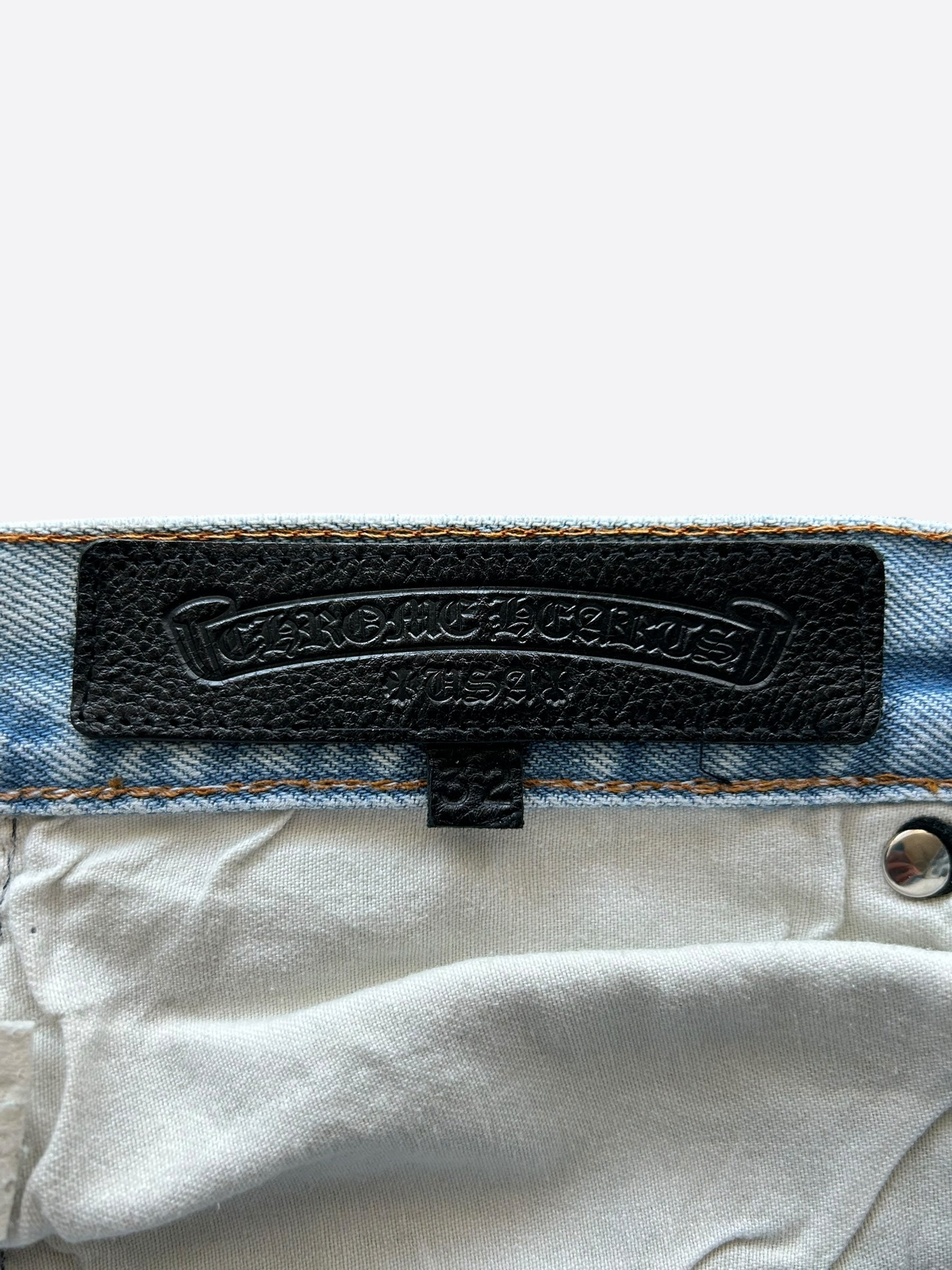 Chrome Hearts x Levi's Distressed Blue Jeans for Men - Vintage Denim Pants with Ripped Details - Perfect for Casual Wear and Street Style Outfits