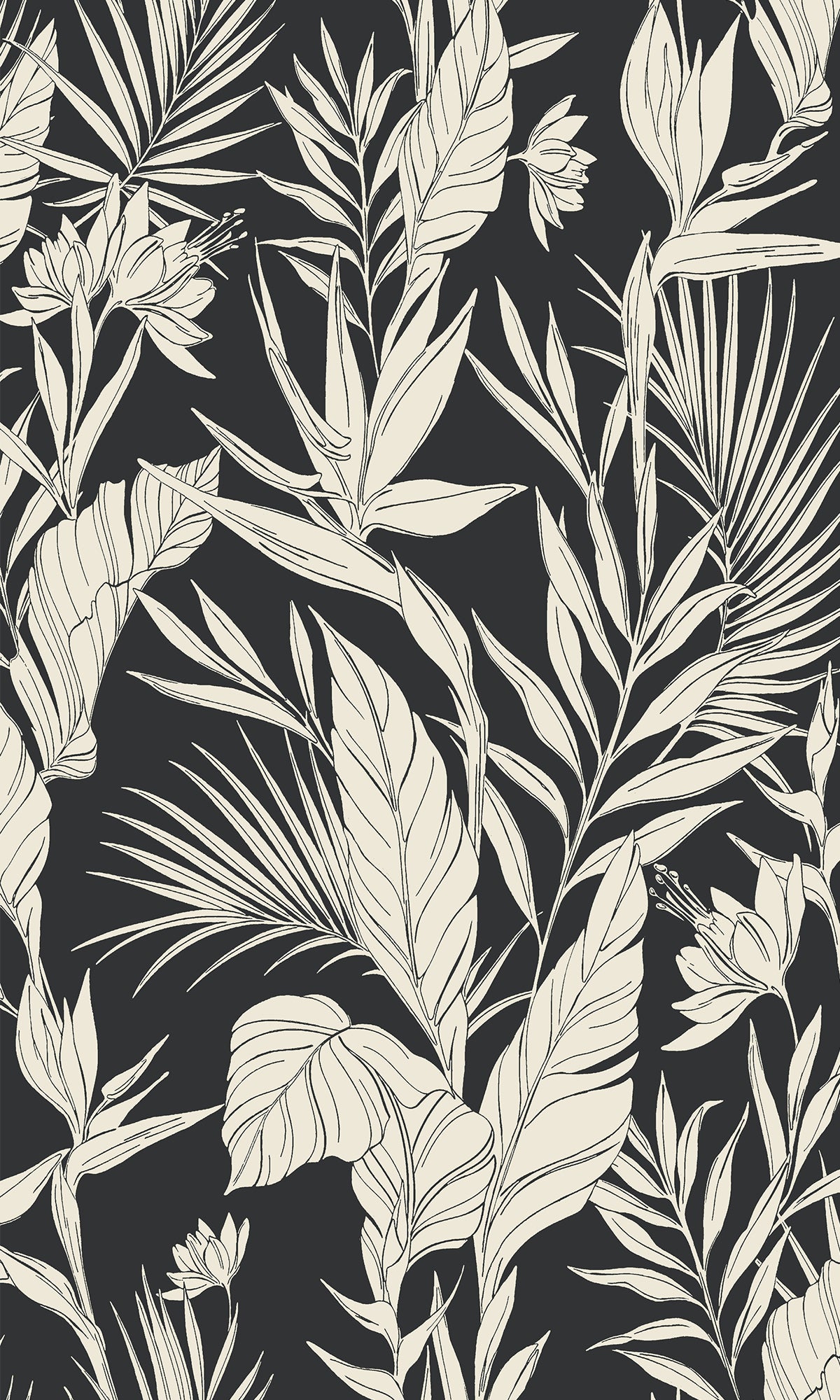 Black All Over Branches & Leaves Tropical Wallpaper R9313 - Exotic Jungle Peel & Stick Wall Mural for Living Room, Bedroom, or Office Decor