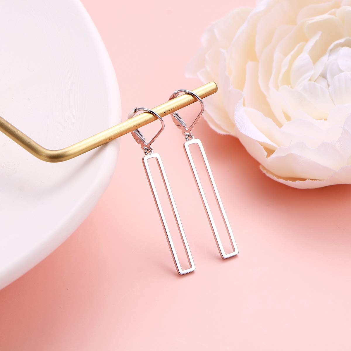 S925 Sterling Silver Vertical Bar Rectangle Dangle Drop Earrings for Women & Teens | Elegant Minimalist Jewelry for Parties, Dating & Everyday Wear