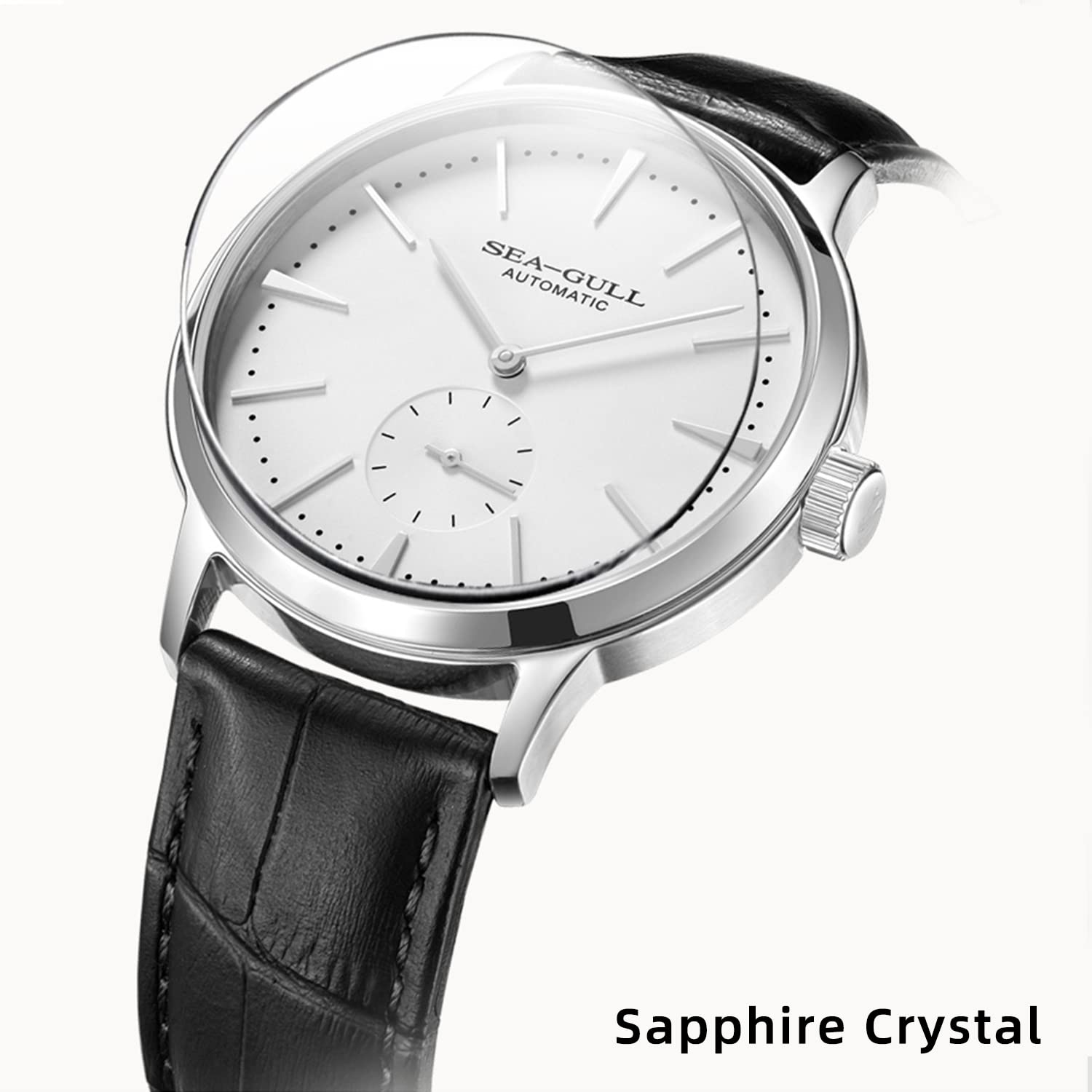 SEA-GULL 6075 Automatic Men's Watch with Leather Strap - Small Second Hand for Business & Casual Wear