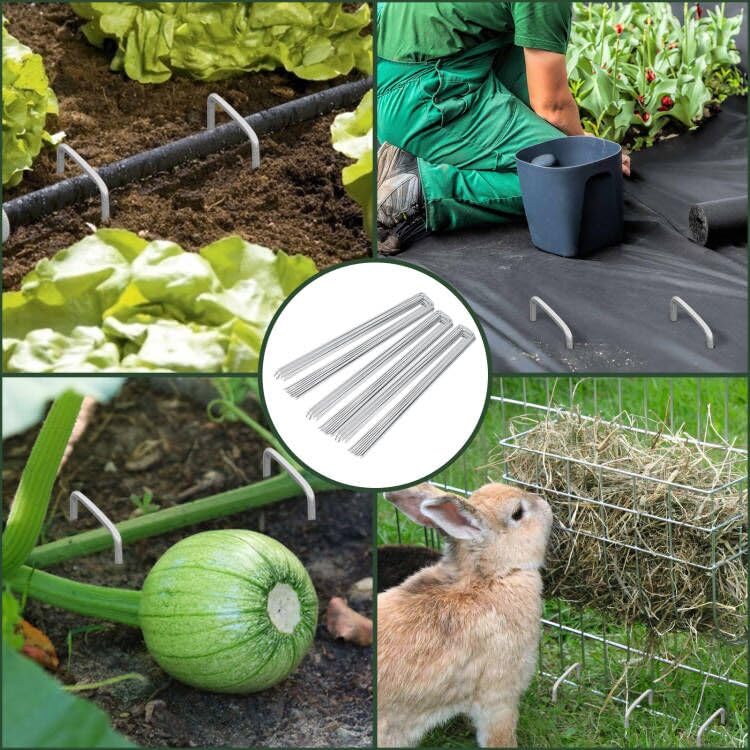 FEED GARDEN 6 Inch 100 Pack Heavy Duty Galvanized Landscape Staples - 11 Gauge Garden Stakes for Weed Barrier Fabric, Plant Covers, Tent Anchoring & Landscaping - Ideal for Yard Decoration, SOD Pins and Outdoor Fabric Securing