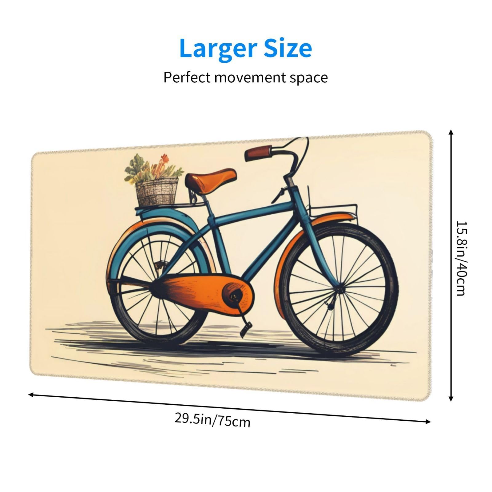 Retro Bicycle Design Large Gaming Mouse Pad 16x29.5 Inches - Non-Slip Thickened Office Desk Mat with Strong Adhesion & Durable Surface for PC, Laptop, Computer Workstation & Home Office Setup