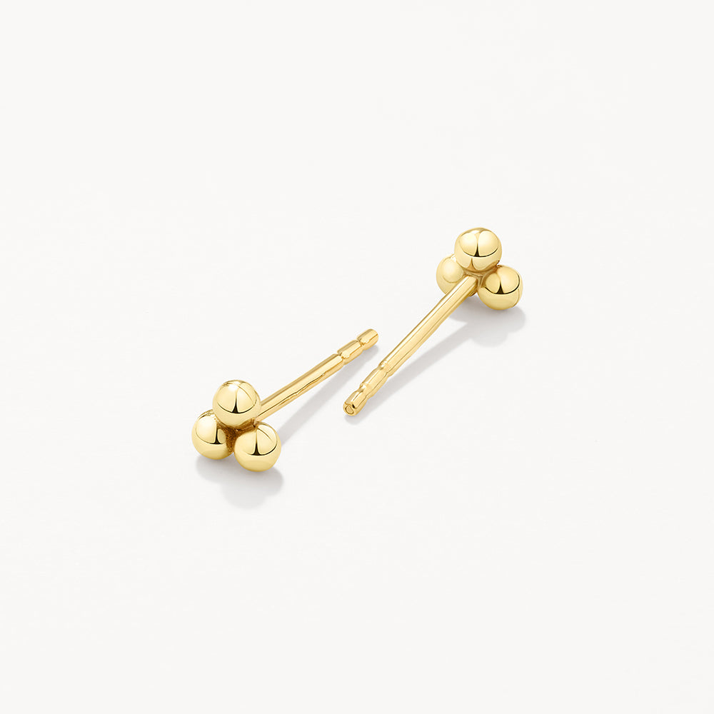 10k Gold Triple Ball Stud Earrings for Women - Minimalist Elegant Jewelry for Everyday Wear, Parties & Gifts