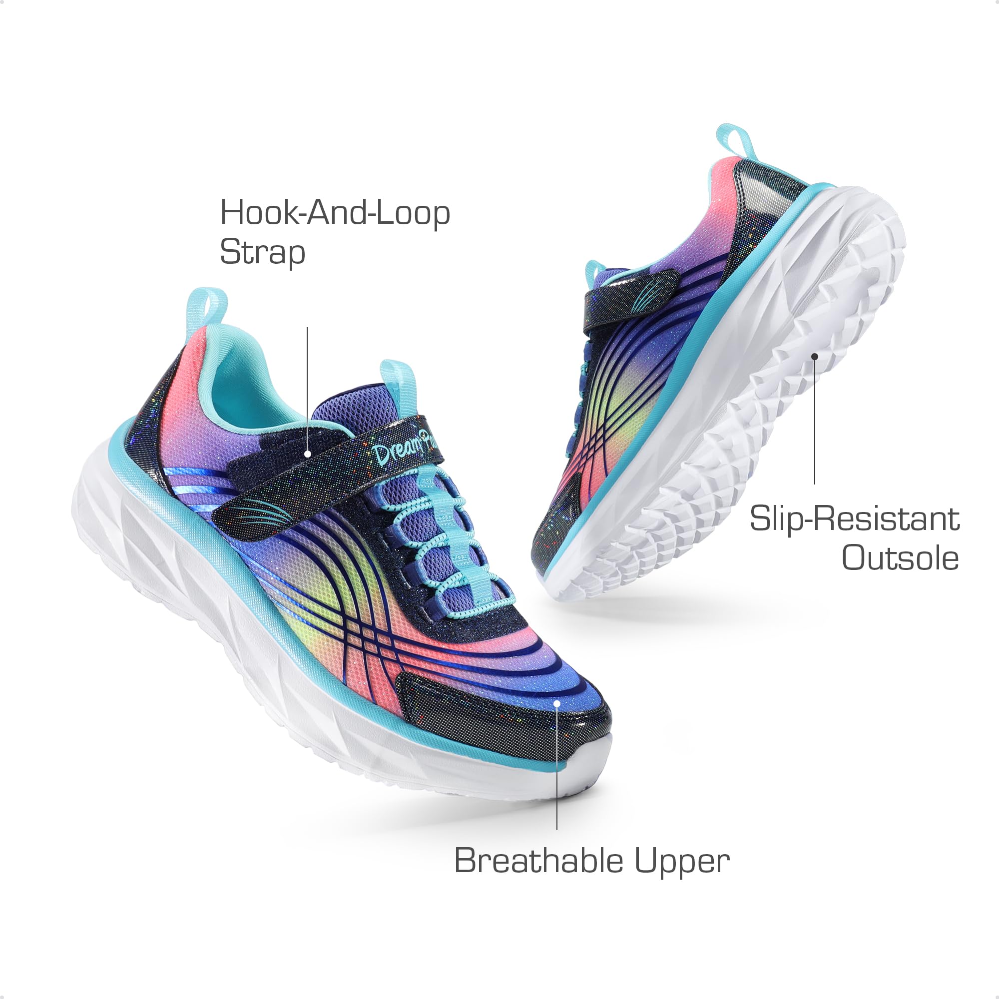 DREAM PAIRS Girls Sneakers - Sparkle ColorBurst Lightweight Running Shoes for Kids | Tennis, Casual Walking & Playtime Shoes for School, Sports & Everyday Wear