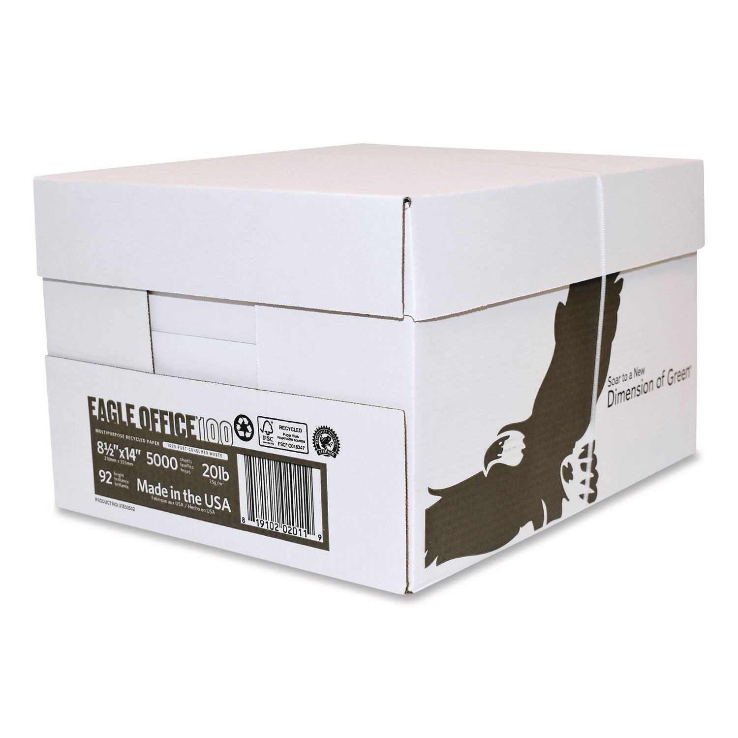 American Eagle Paper Mills® Recycled Multipurpose Paper - 92 Brightness, 20 lb Bond Weight, 8.5 x 14 Inches, White, 500 Sheets per Ream (5 Reams per Carton) - Ideal for Office Printing, Copying, Faxing & Eco-Friendly Business Use
