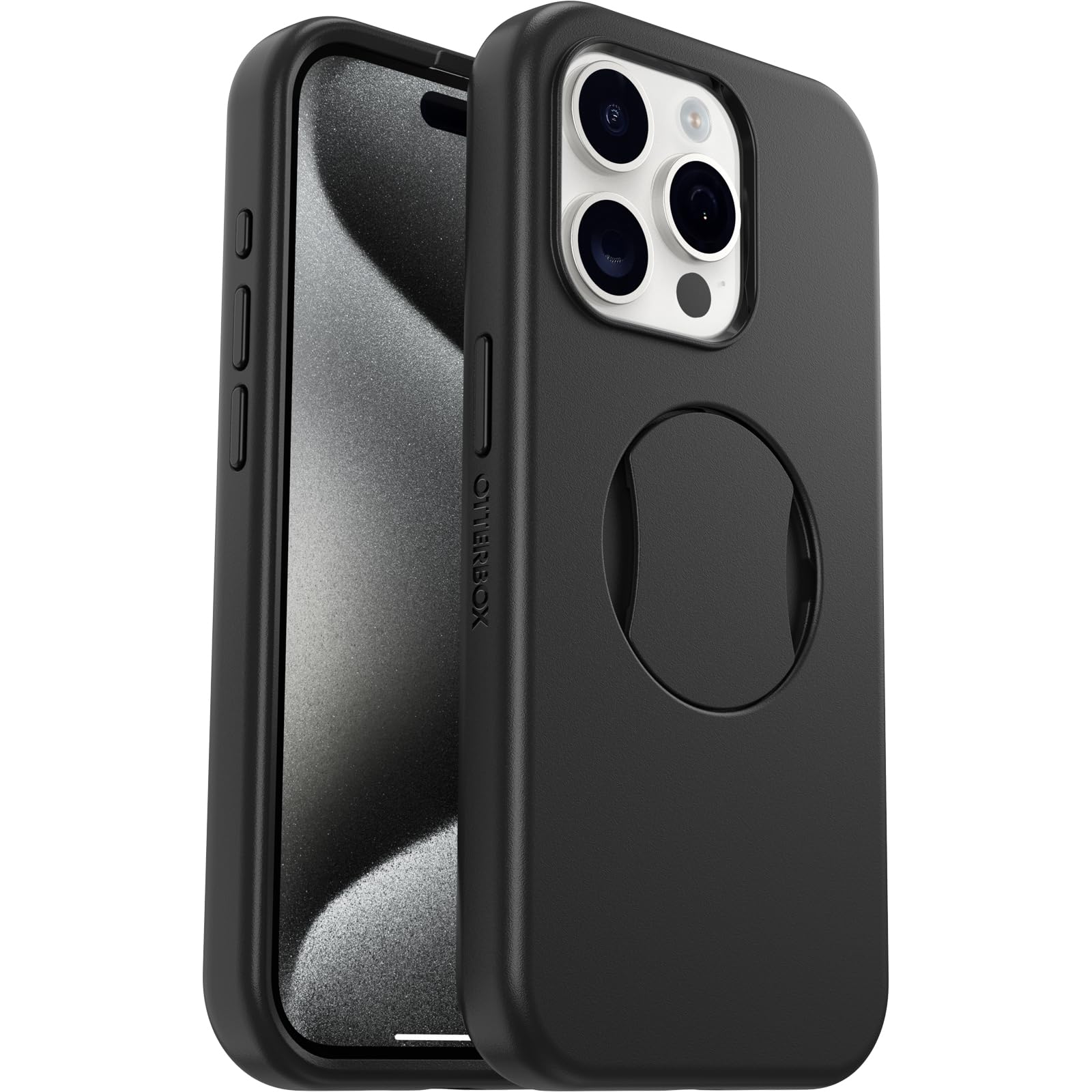 OtterBox OtterGrip Symmetry Case for iPhone 15 Pro - MagSafe Compatible, Military-Grade Drop Proof Protection, Built-In Grip, Slim Protective Phone Cover (Black, 77-93133) | Perfect for Outdoor Adventures, Work & Everyday Use