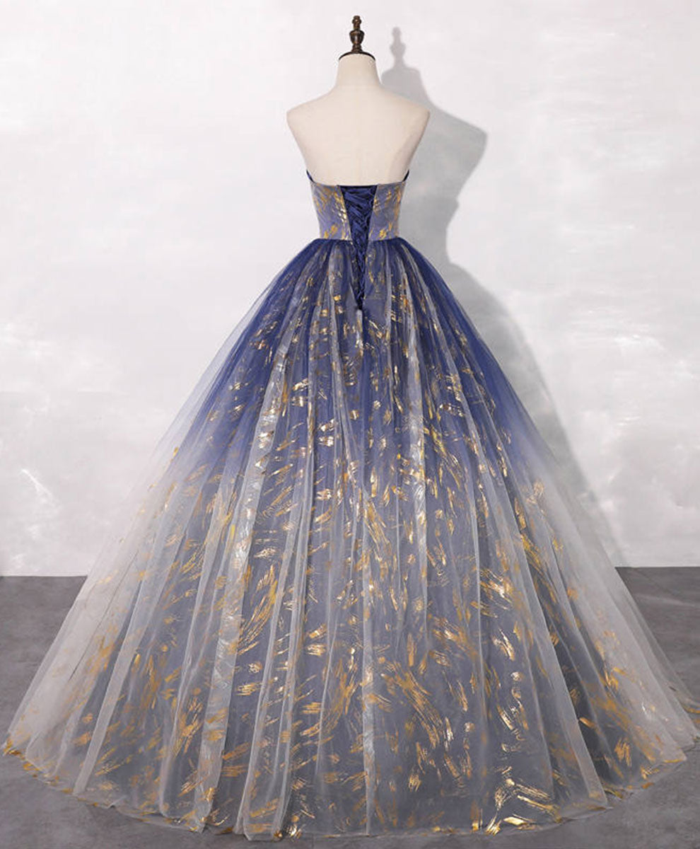 Elegant Blue A-Line Tulle Lace Long Prom Dress for Women - Formal Graduation Gown with Flowy Skirt | Perfect for Homecoming, Ball, Wedding Guest & Special Occasions