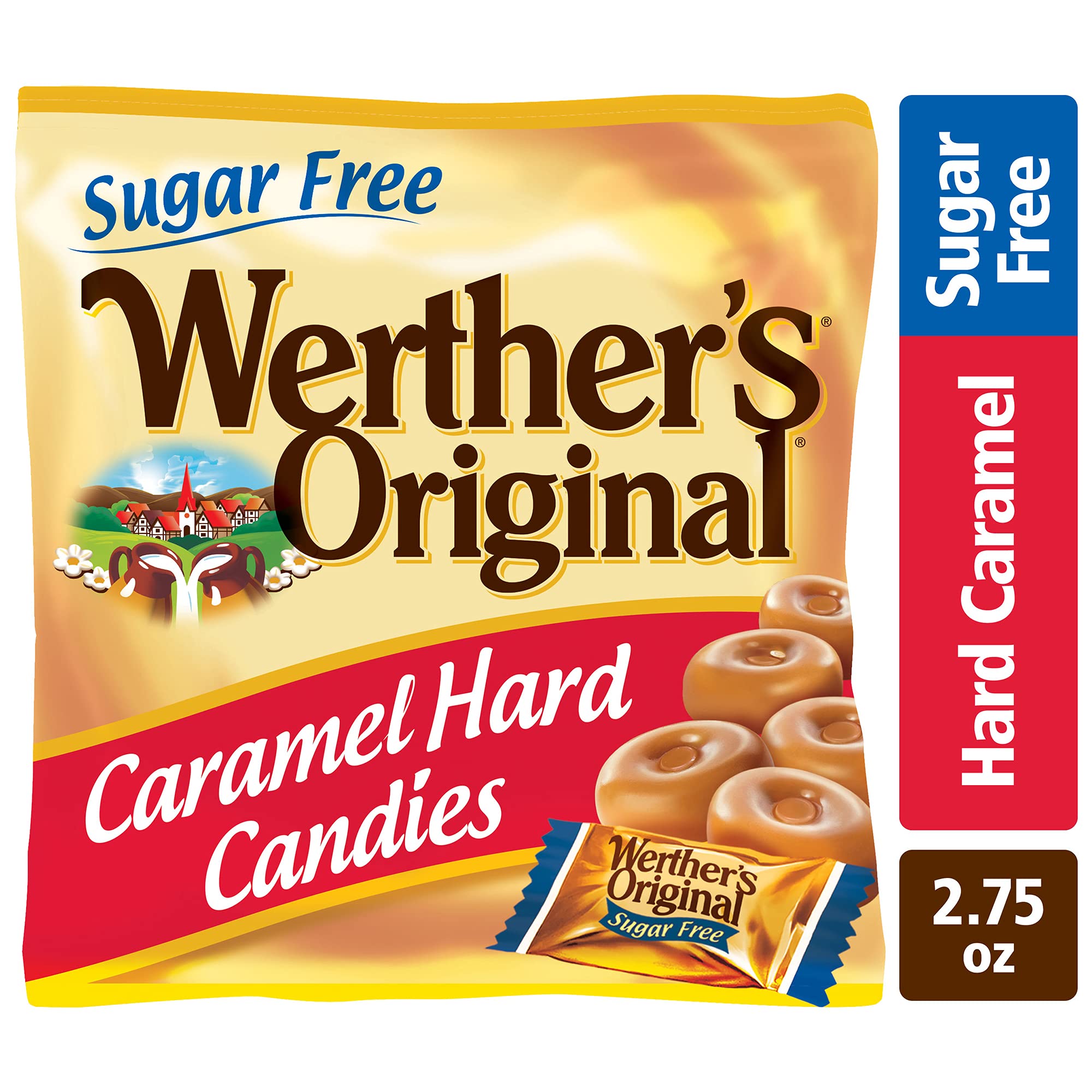 Werther's Original Sugar Free Hard Caramel Candy - 2.75 Oz Bags (Pack of 12) | Low Calorie Keto-Friendly Treat for Office, Travel & Gift Giving