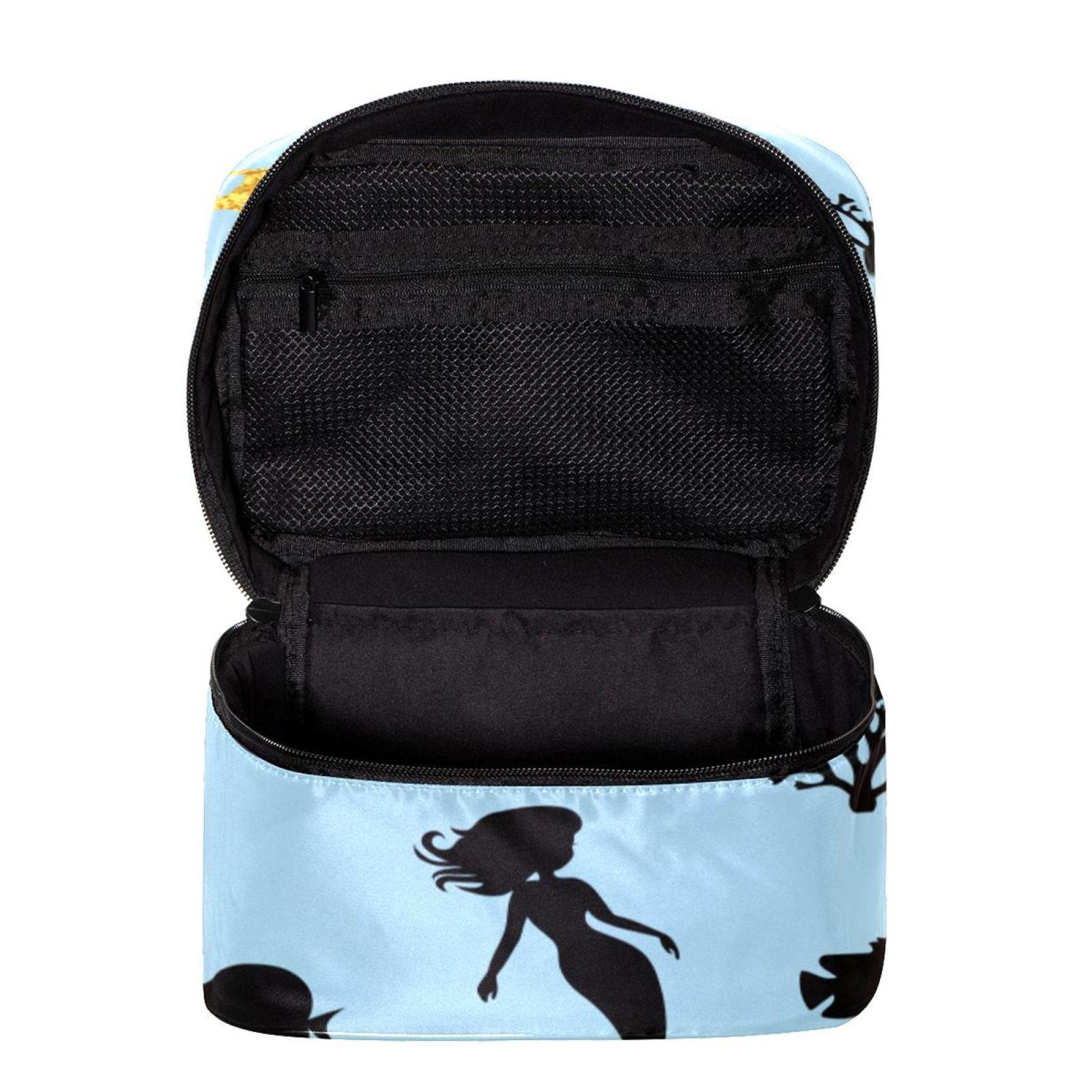 Ocean Mermaid Fish Blue Pattern Large Travel Makeup Bag - Waterproof Cosmetic Organizer with Zipper for Women & Girls - Perfect for Vacation, Beach Trips & Daily Makeup Storage