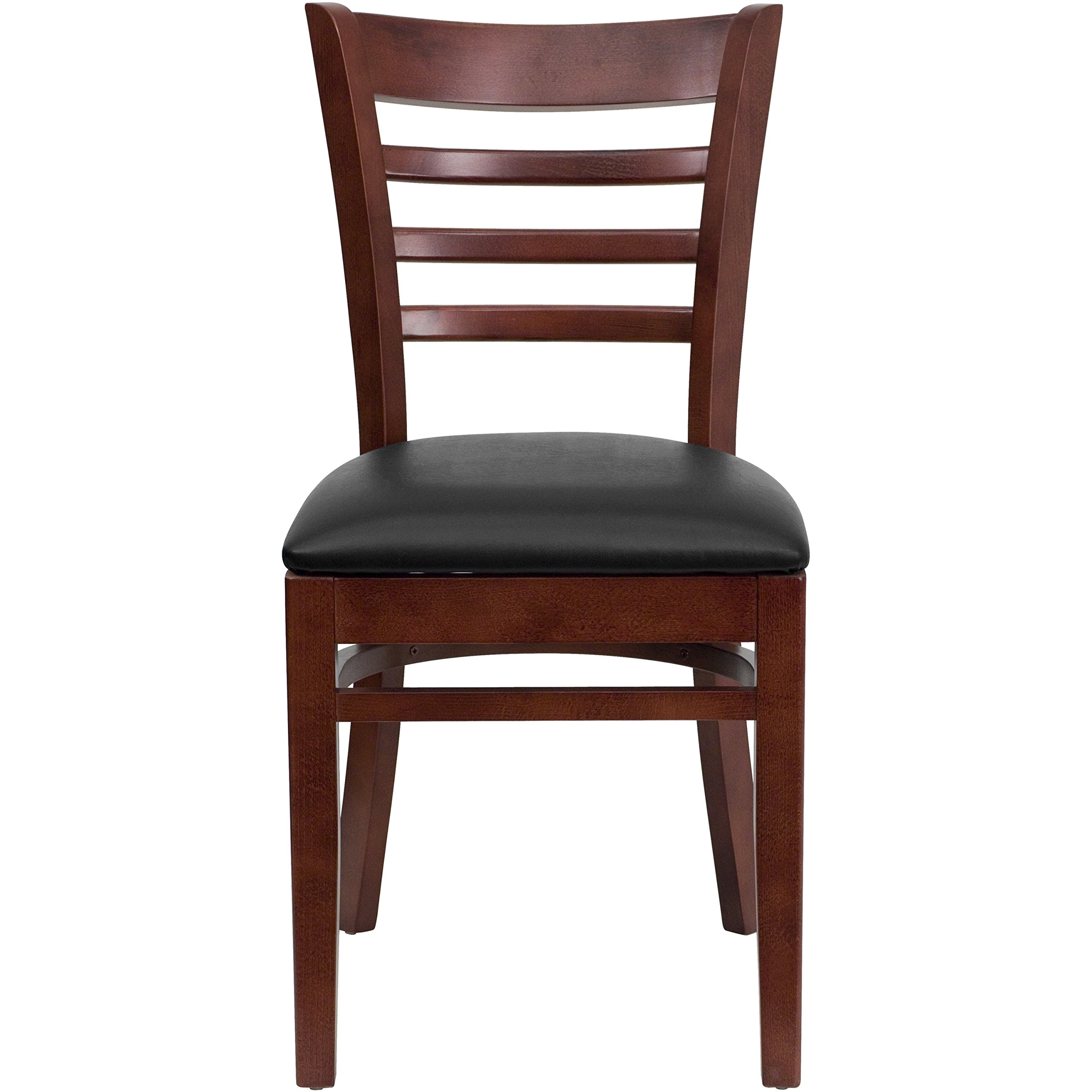 Flash Furniture HERCULES Series Mahogany Wood Ladder Back Restaurant Chair - Black Vinyl Seat, Commercial Dining, Kitchen, Bar, Cafe, and Home Use