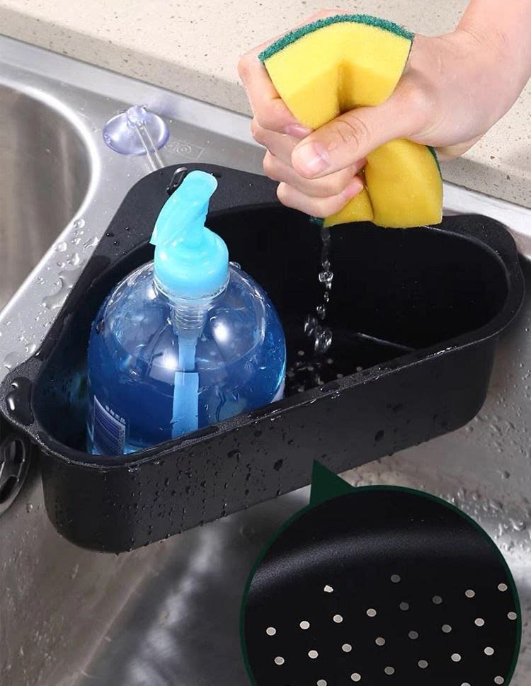 ROY ENTERPRISE 3-in-1 Kitchen Sink Organizer - Dish Soap, Sponge & Brush Holder - Black Plastic Sink Caddy for Dishwashing Liquid, Cleaning Cloths & More - Perfect for Kitchen Countertop Organization & Small Space Storage